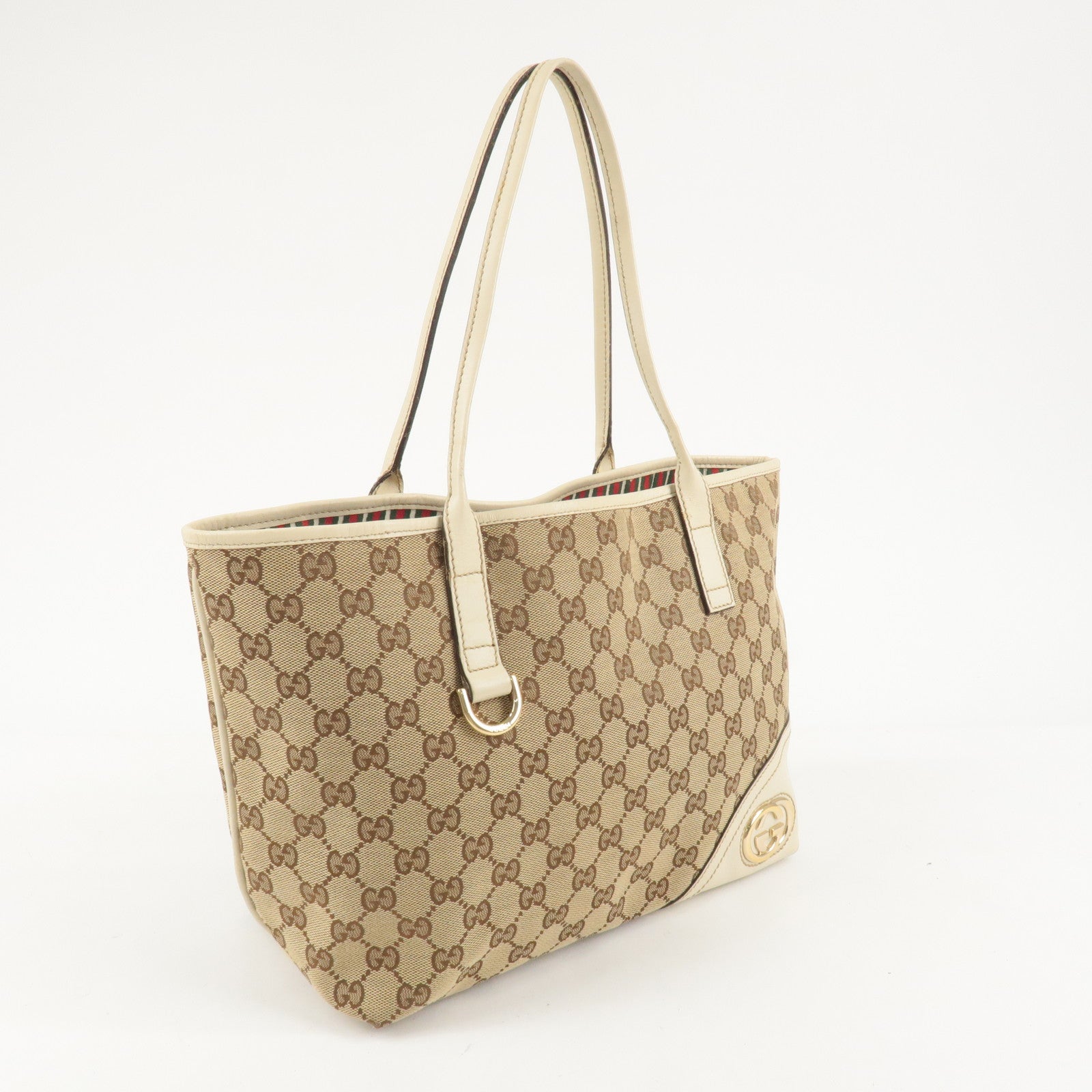 GUCCI Abbey GG Canvas Leather Tote Bag Hand Bag Beige Ivory 169946