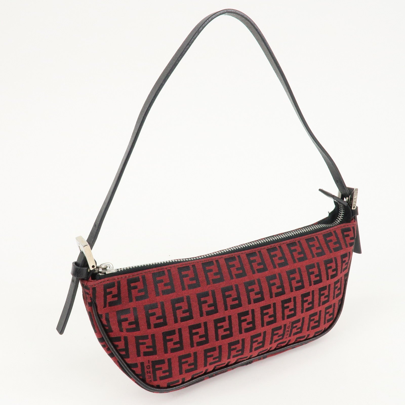 FENDI Zucchino Canvas Leather Accessory Pouch Hand Bag Black Red