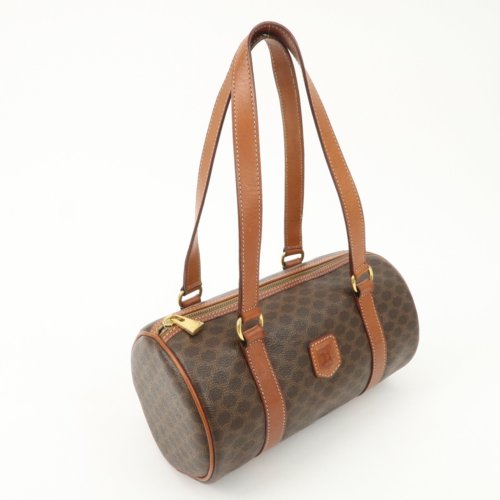 CELINE Macadam PVC Leather Boston Bag Brown Dark Brown