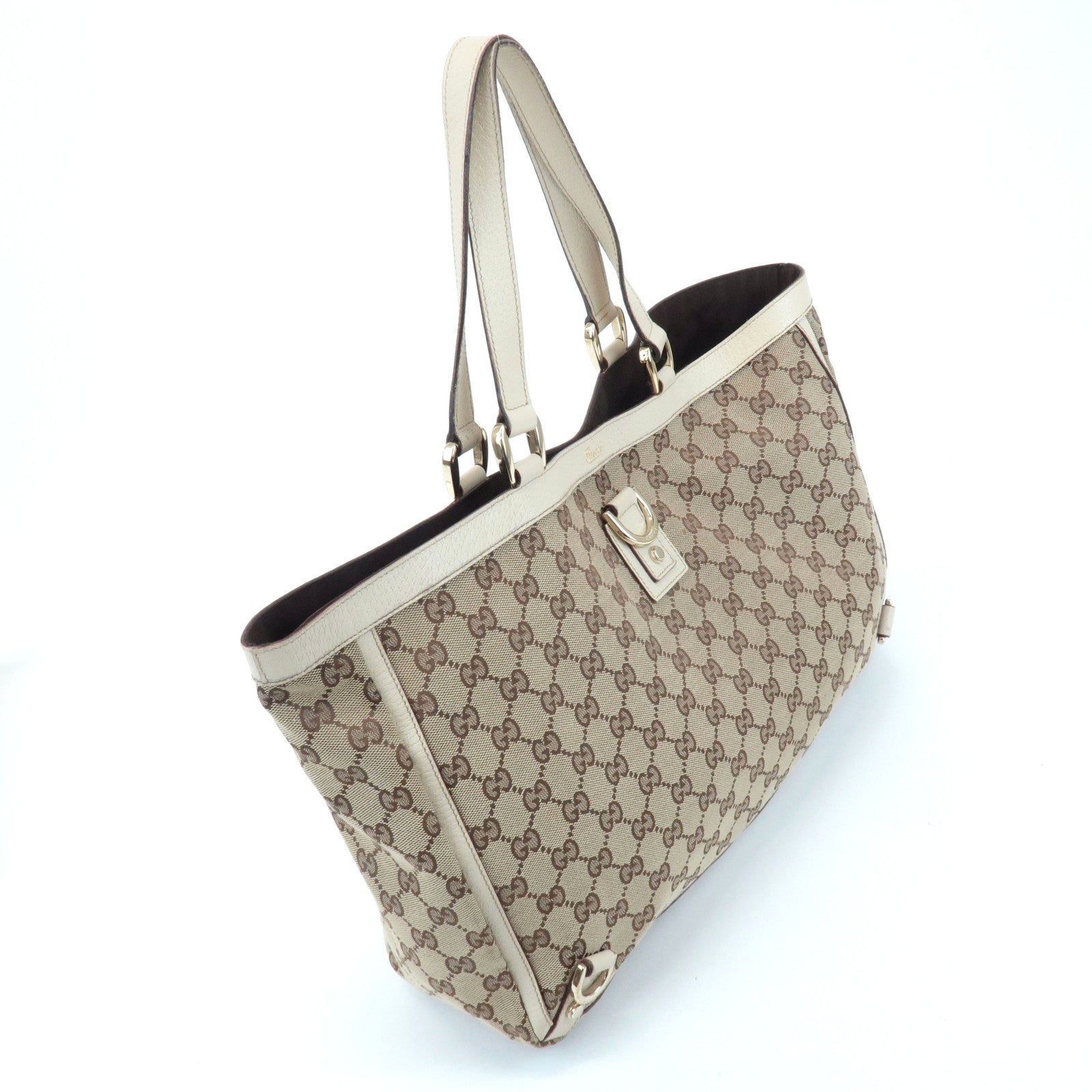 GUCCI Abbey Line GG Canvas Leather Tote Bag Beige 141472