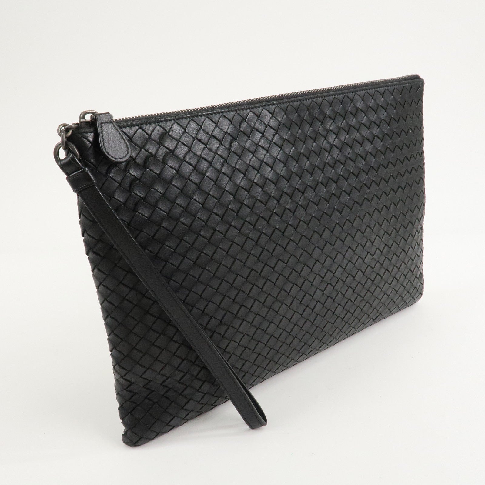 BOTTEGA VENETA Intrecciato Leather Clutch Bag Black