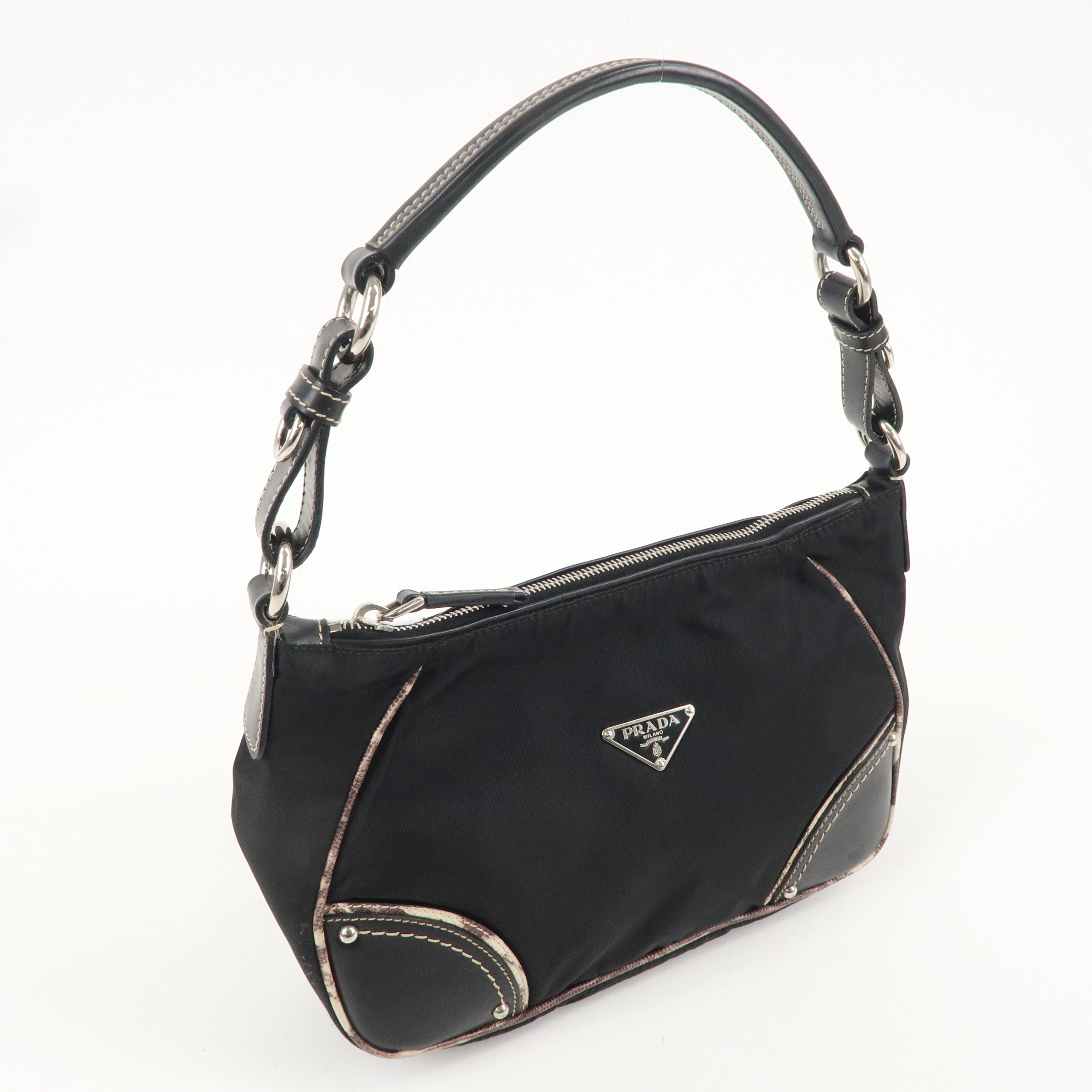 PRADA Nylon Leather One Shoulder Bag NERO Black