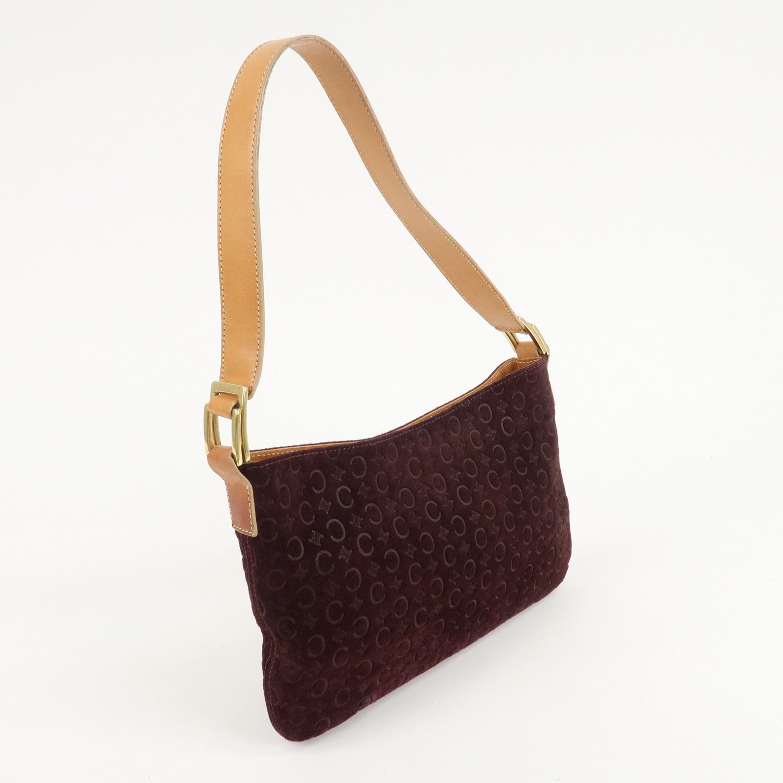 CELINE Suede Shoulder Bag Wine Beige MC00/2 Used