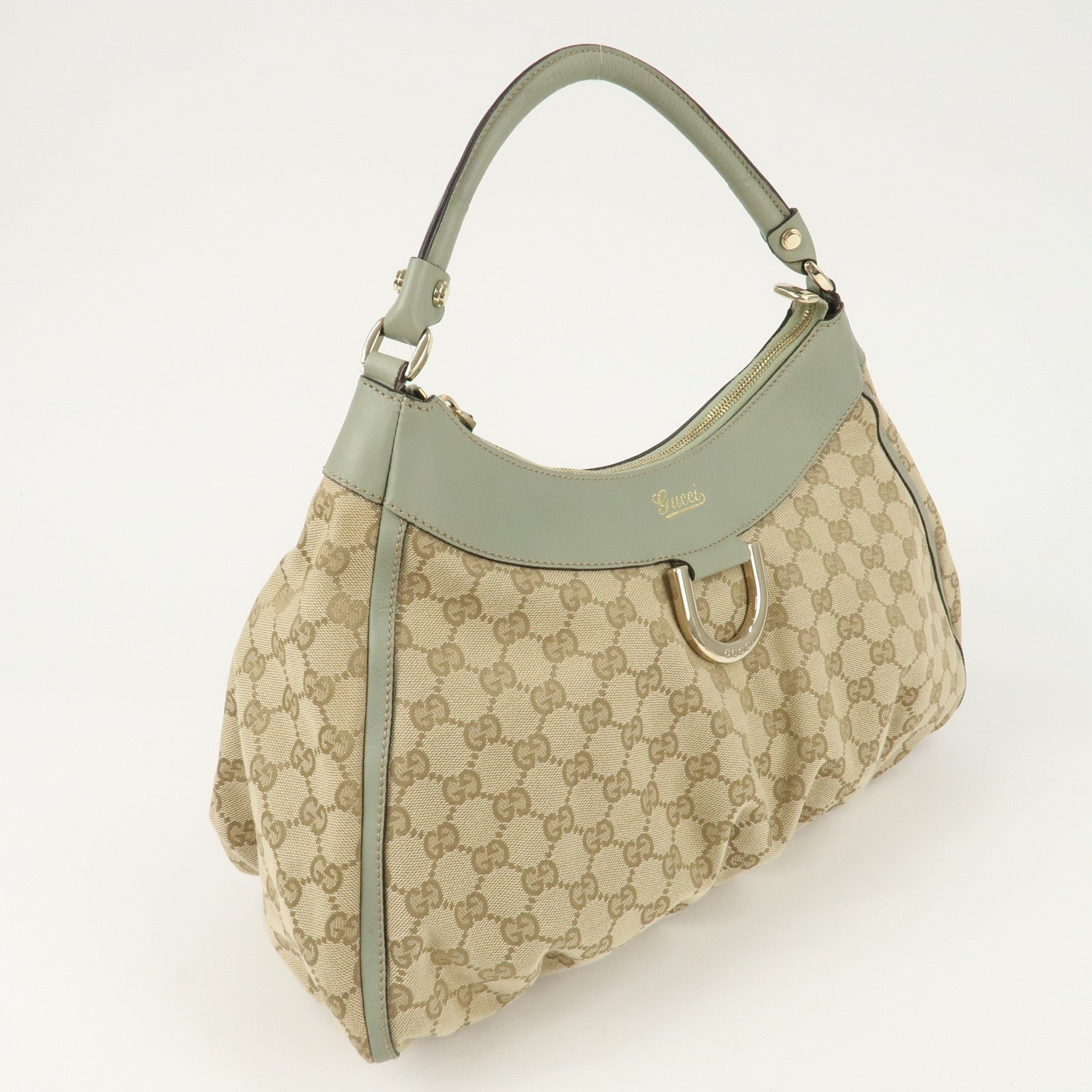 GUCCI Abbey GG Canvas Leather Shoulder Bag Beige Gold 189833