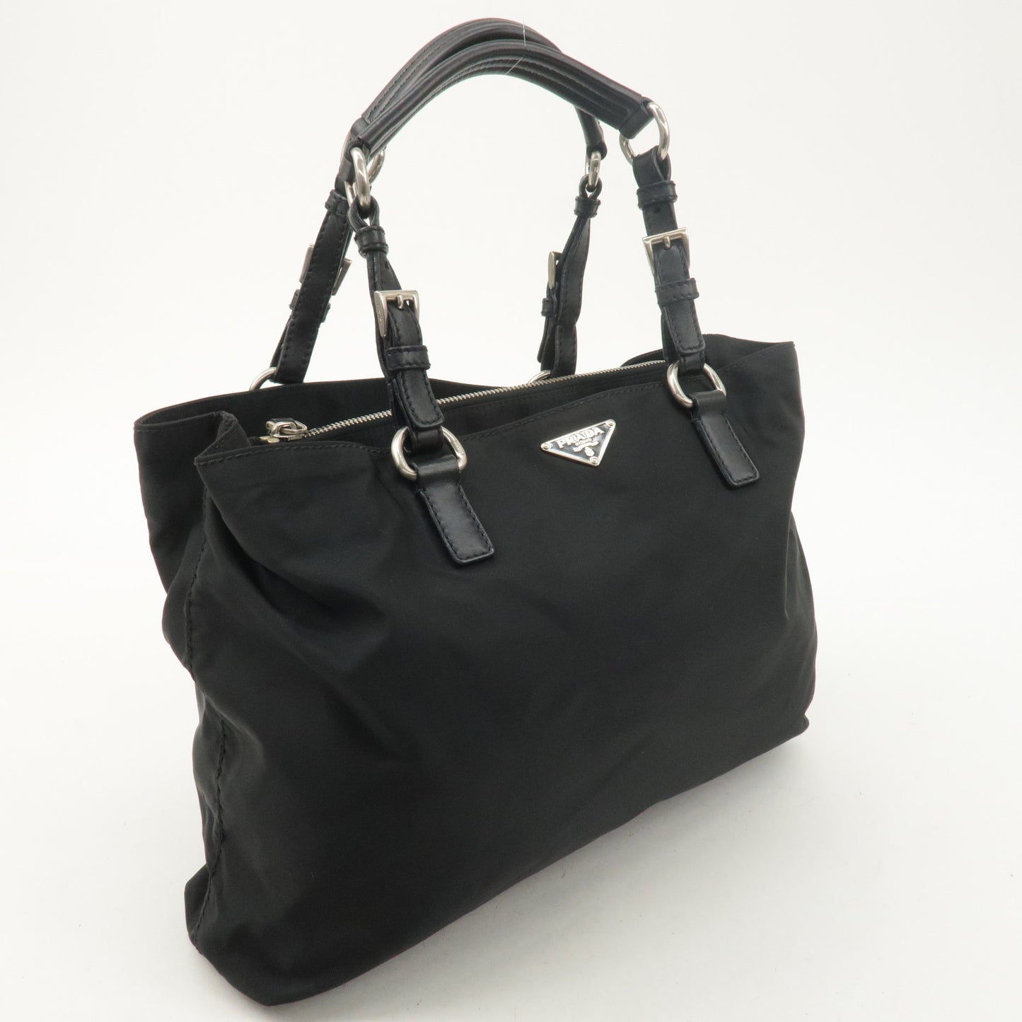 PRADA Nylon Leather Tote Bag Hand Bag Black BR2166