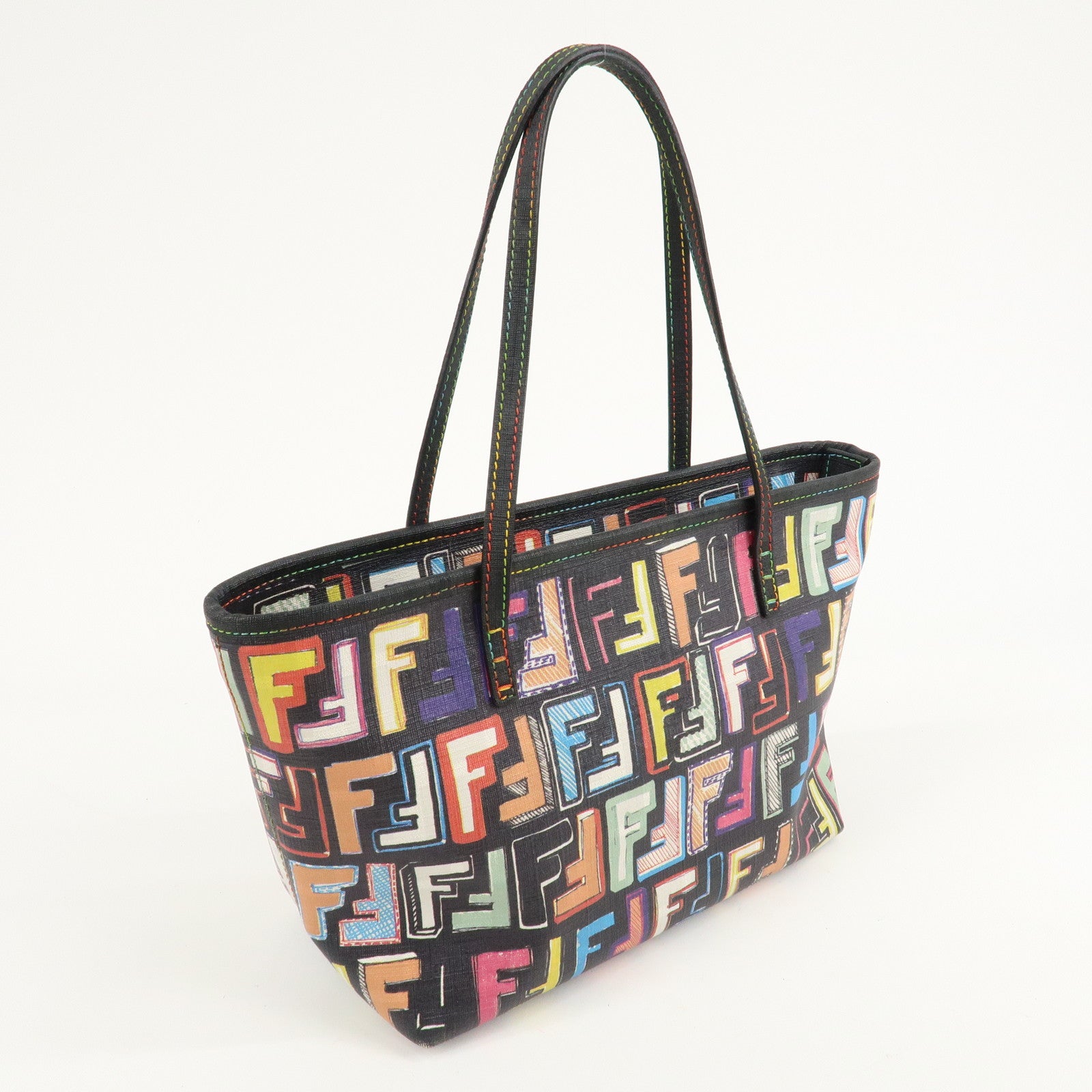 FENDI Zucca PVC Tote Bag Hand Bag Black Multi Color BBH223