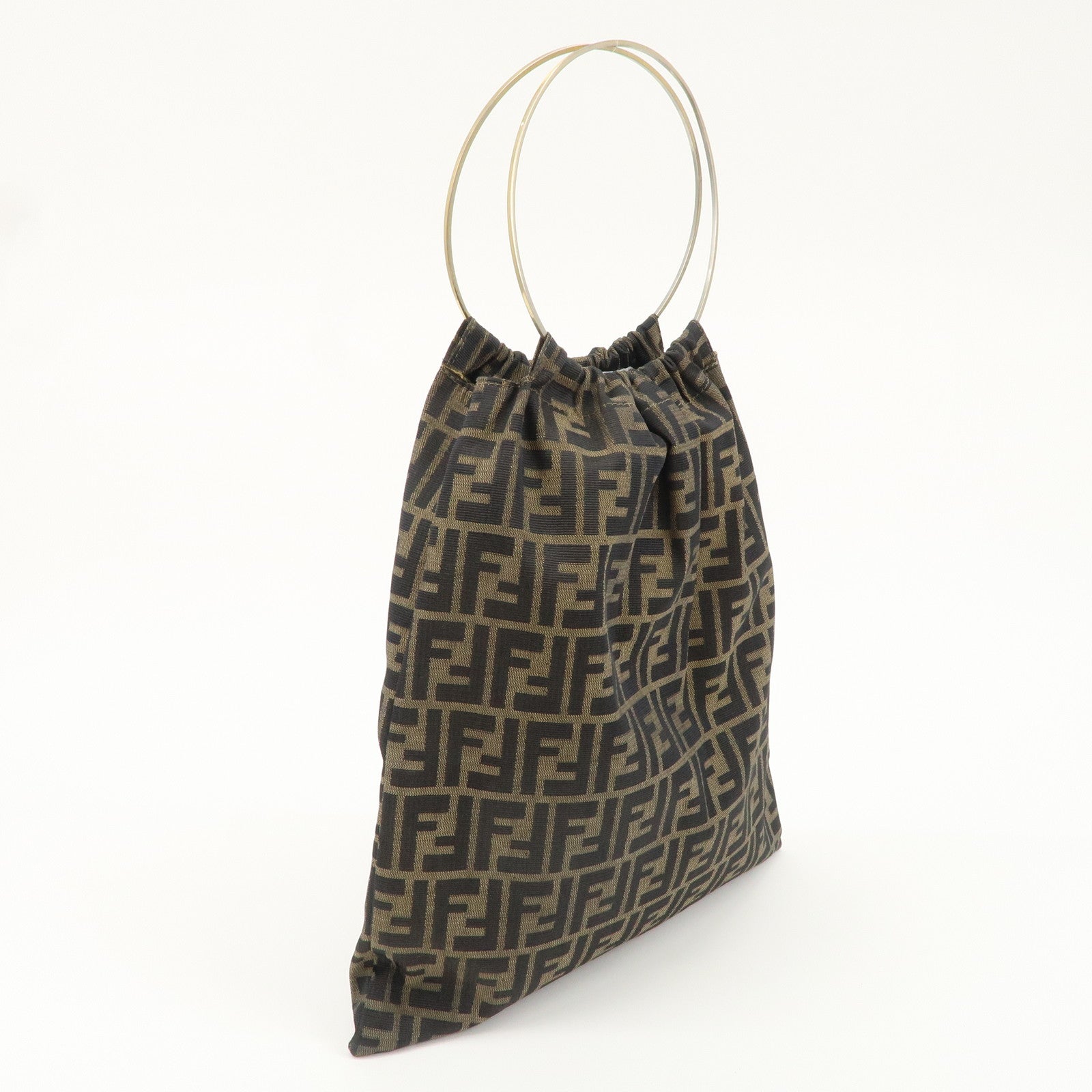 FENDI Zucca Canvas Leather Hand Bag Brown Black