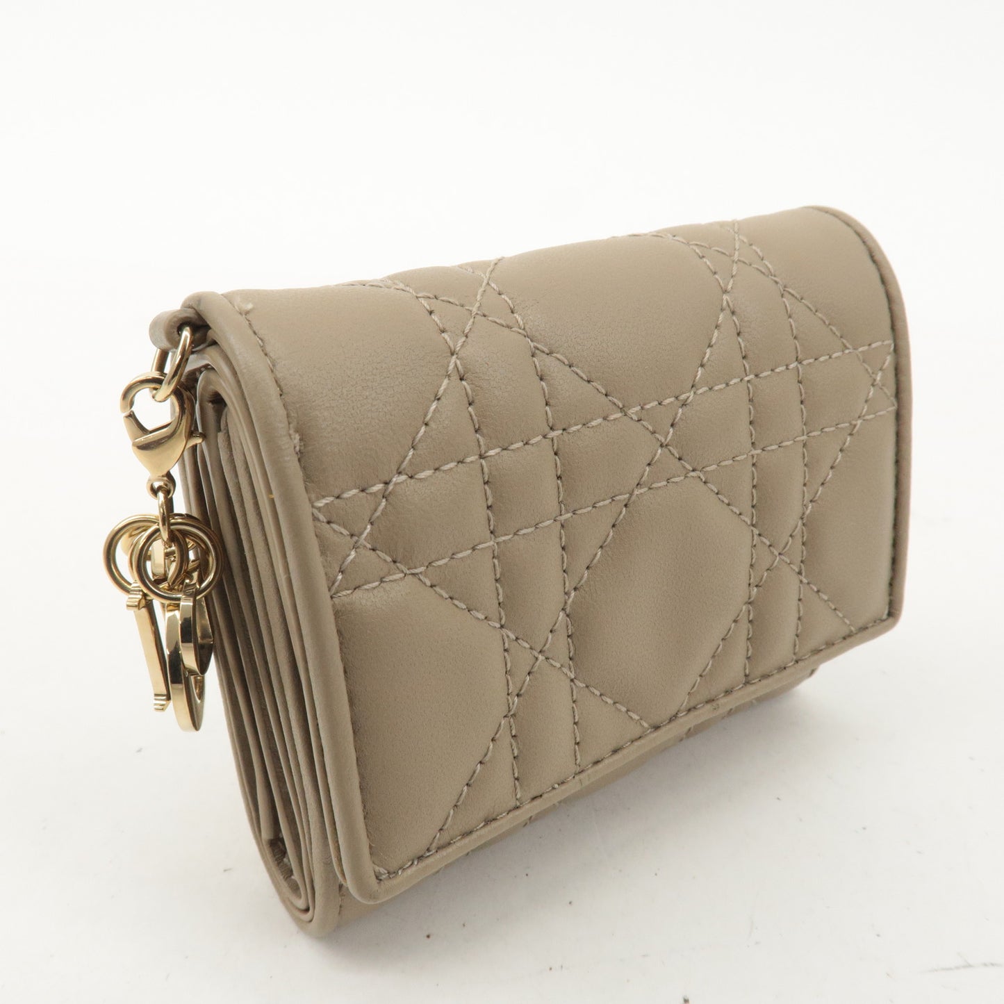 Christian Dior Lady Dior Leather Tri-fold Wallet Beige