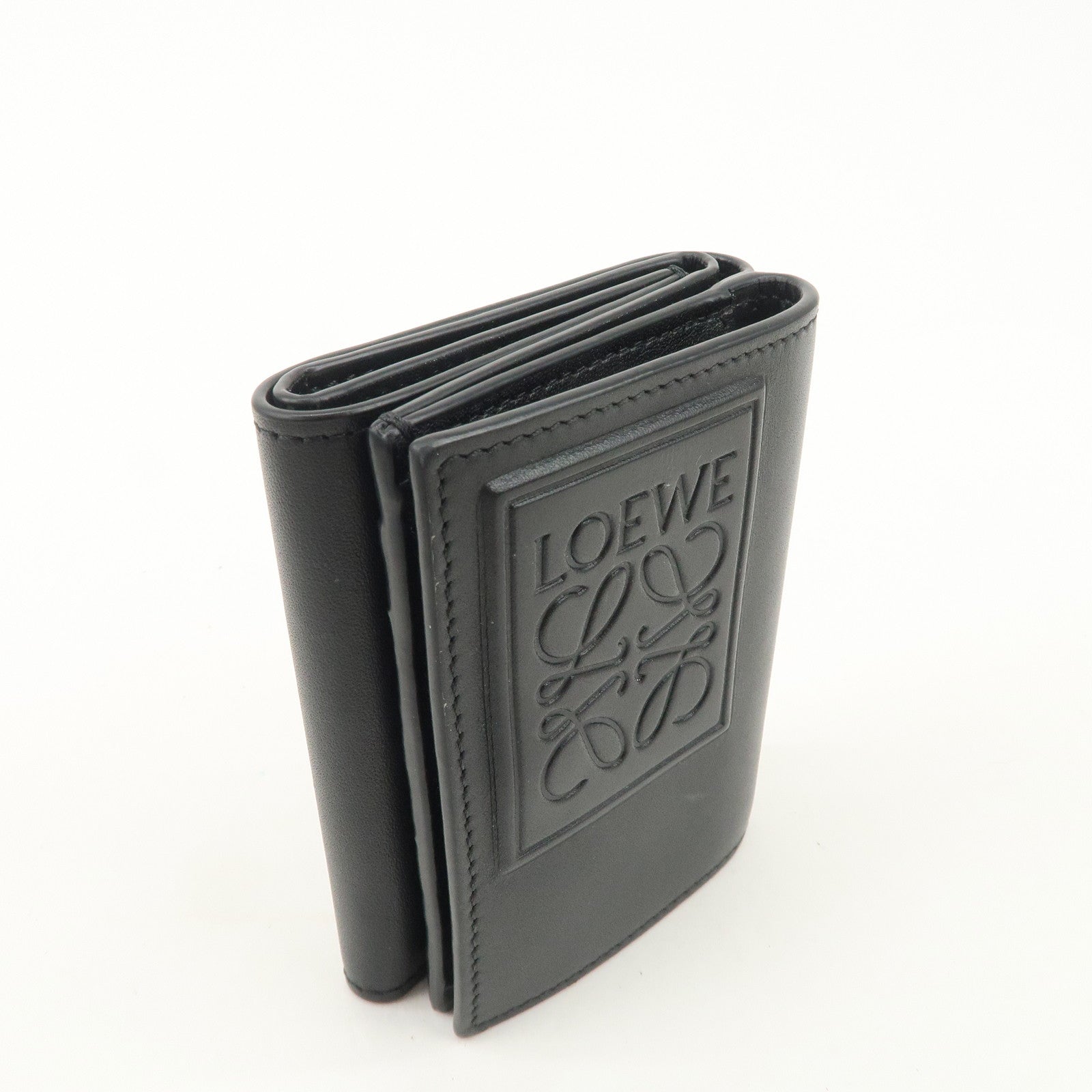 LOEWE Anagram Leather Tri-fold Wallet Black Used