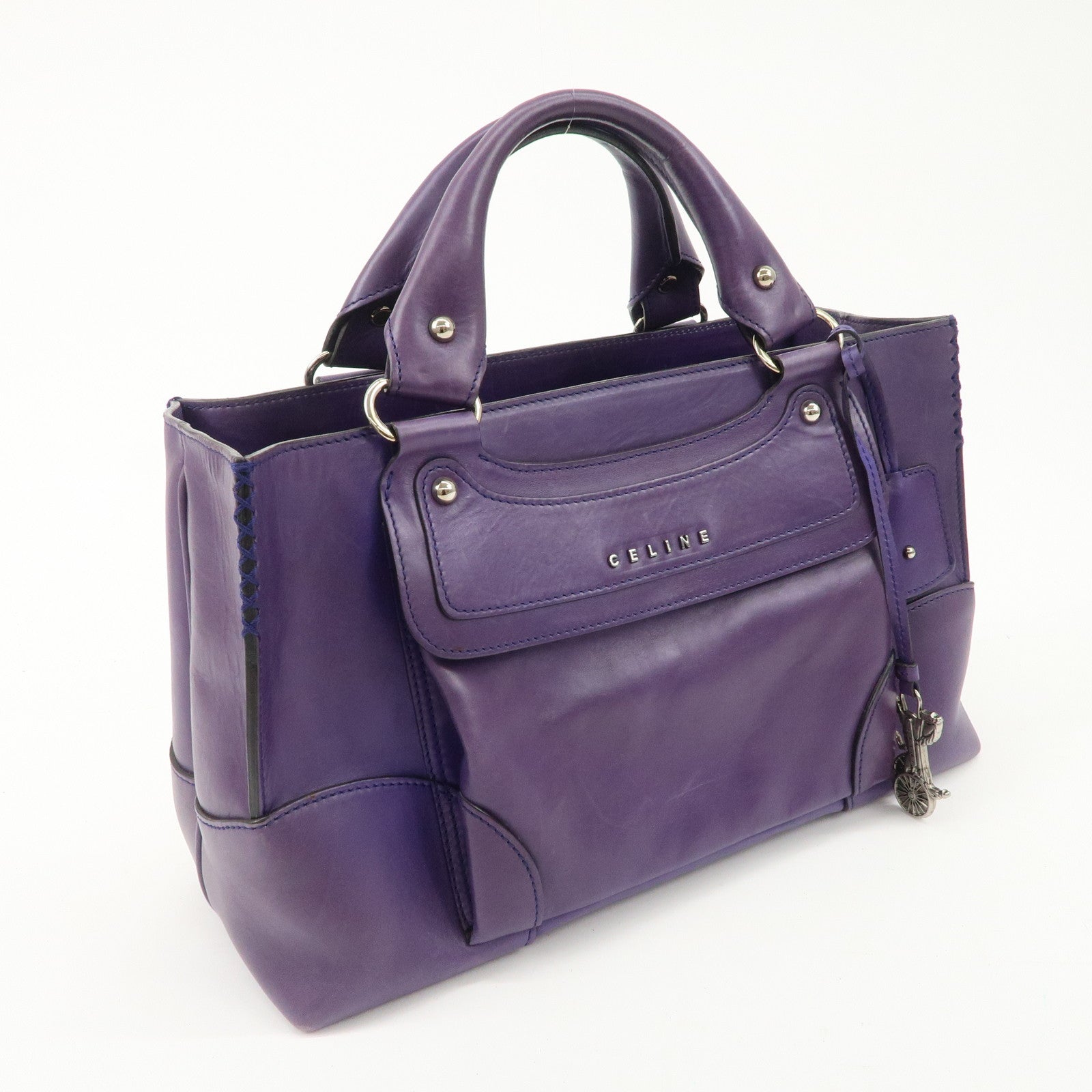 CELINE Leather Boogie Bag Hand Bag Purple Used