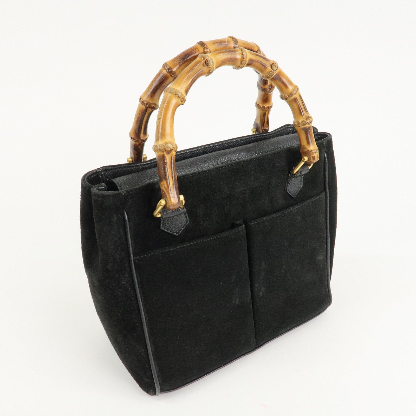 GUCCI Bamboo Suede Leather Hand Bag Black 000.122.0316