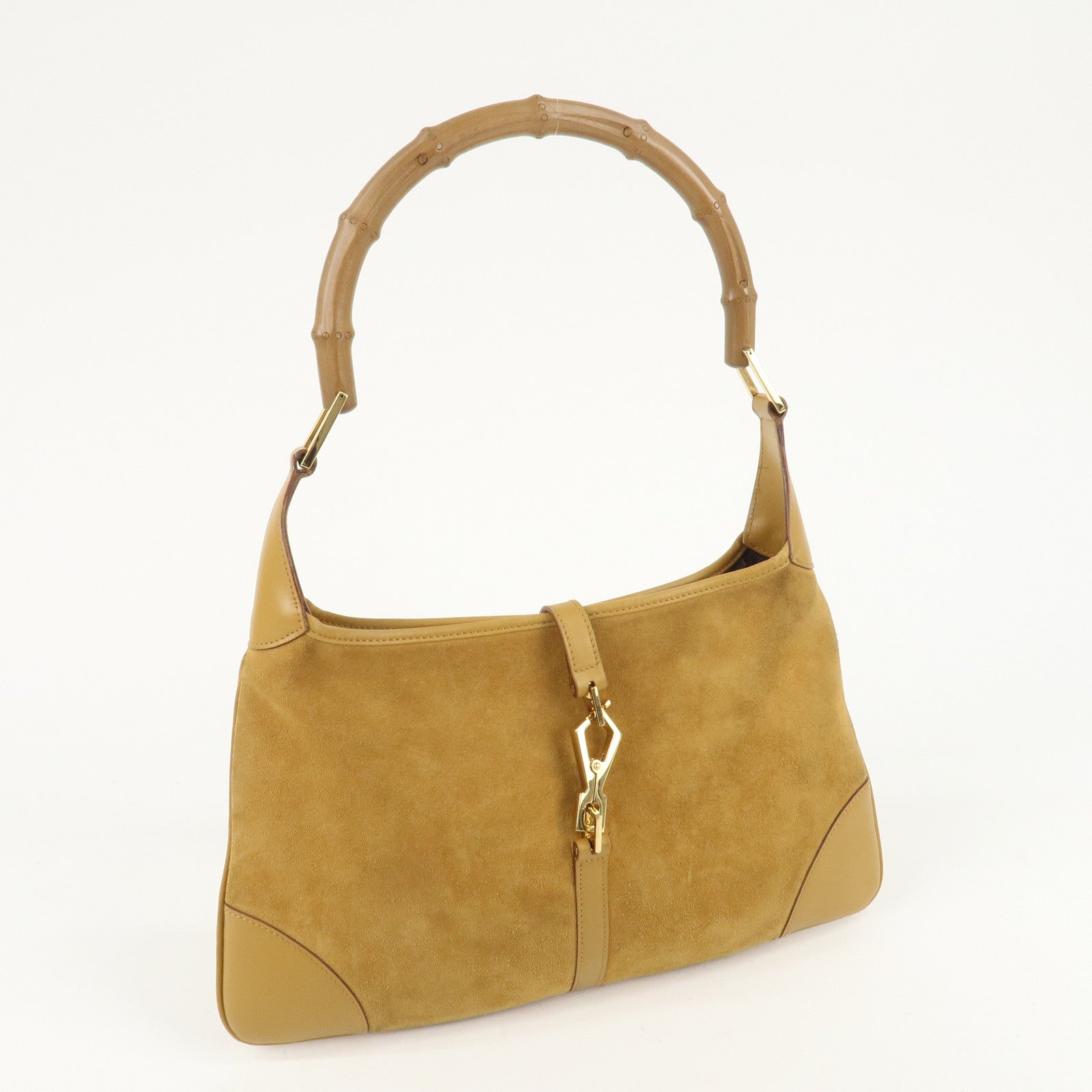 GUCCI Bamboo Suede Leather Shoulder Bag Mustard 001.4060