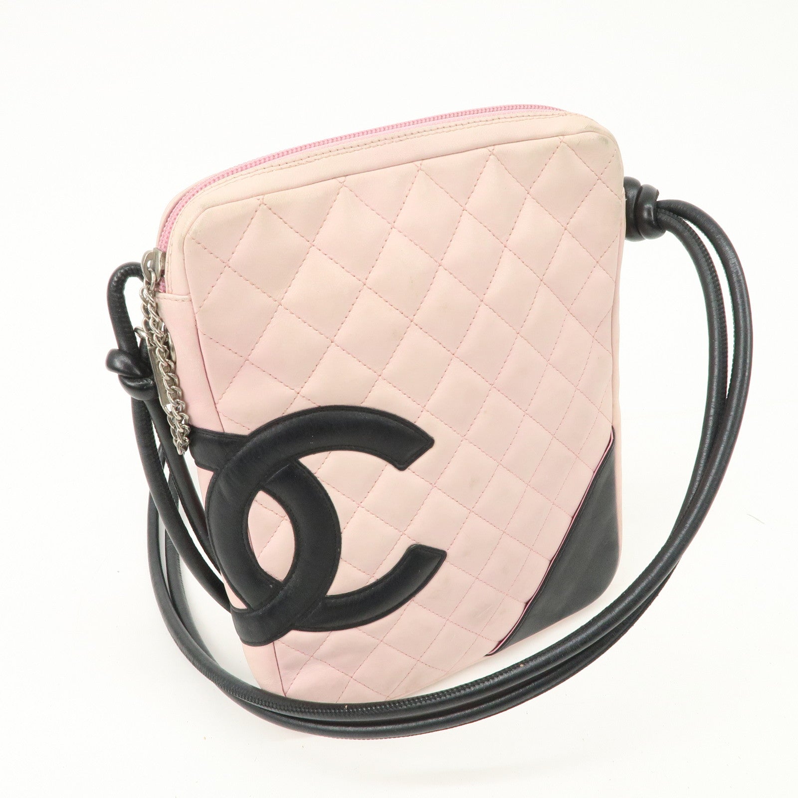 CHANEL Cambon Line Lamb Skin Pochette Shoulder Bag Pink A25178 Used