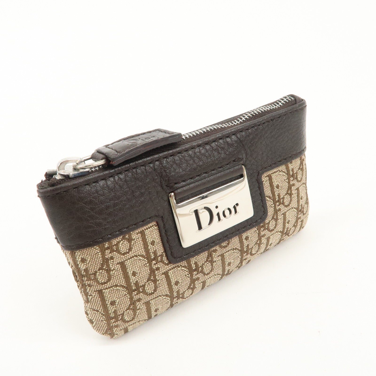 Chiristian Dior Trotter Canvas Leather Coin Key Case Beige Brown Used