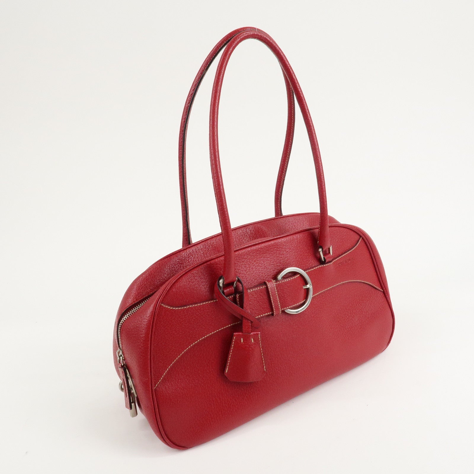 PRADA Leather Shoulder Bag Hand Bag Red B10748 F/S