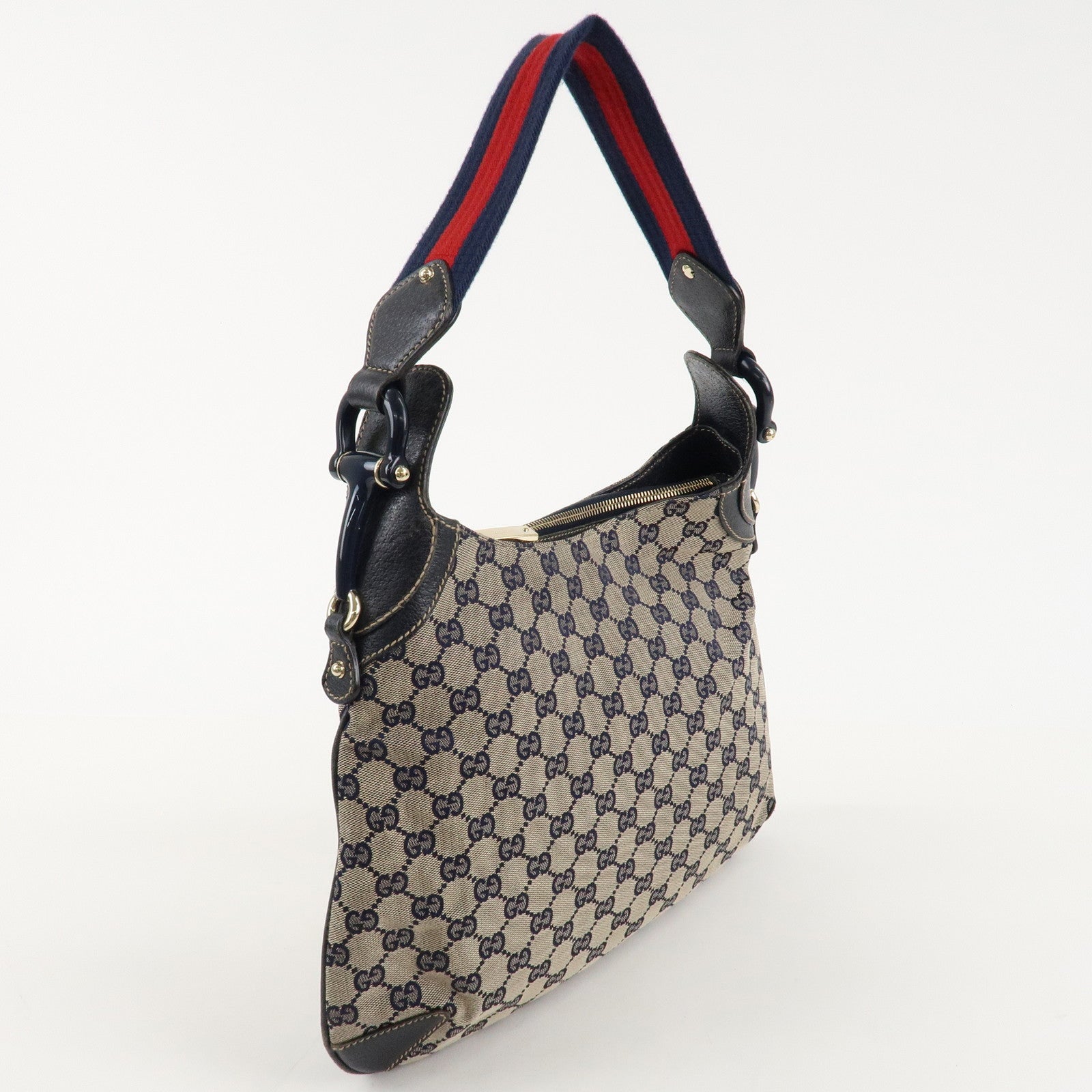 GUCCI Sherry Horsebit GG Canvas Leather One Shoulder Bag 145826