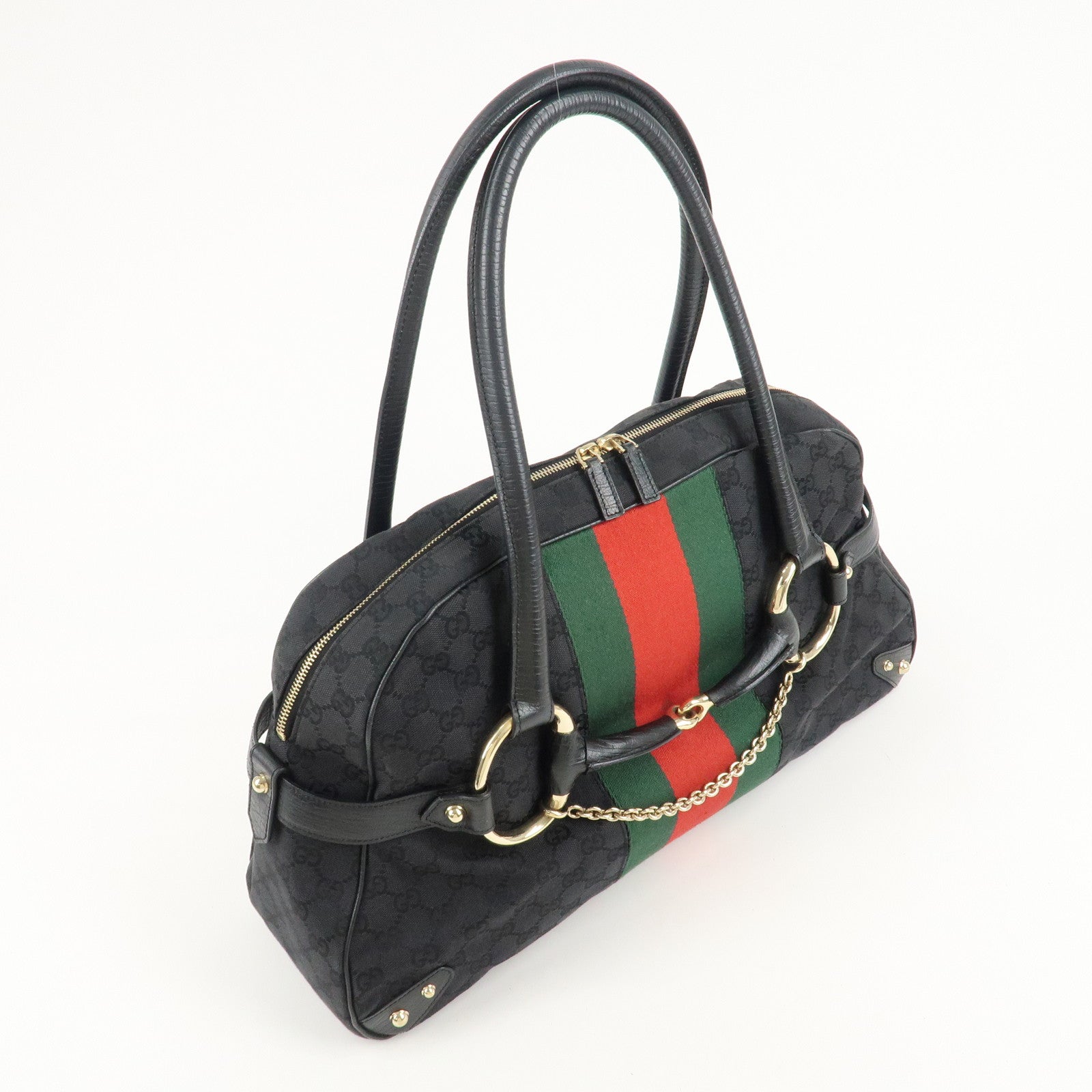 GUCCI Sherry Horsebit GG Canvas Leather Boston Bag 131021