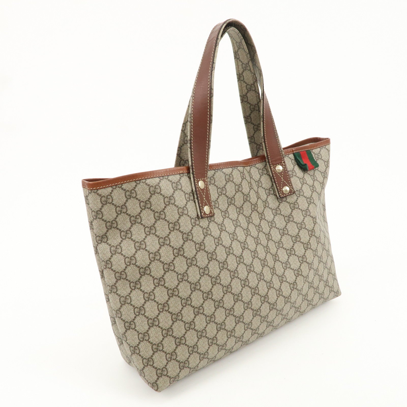 GUCCI Sherry GG Supreme Leather Tote Bag Beige Brown 211134