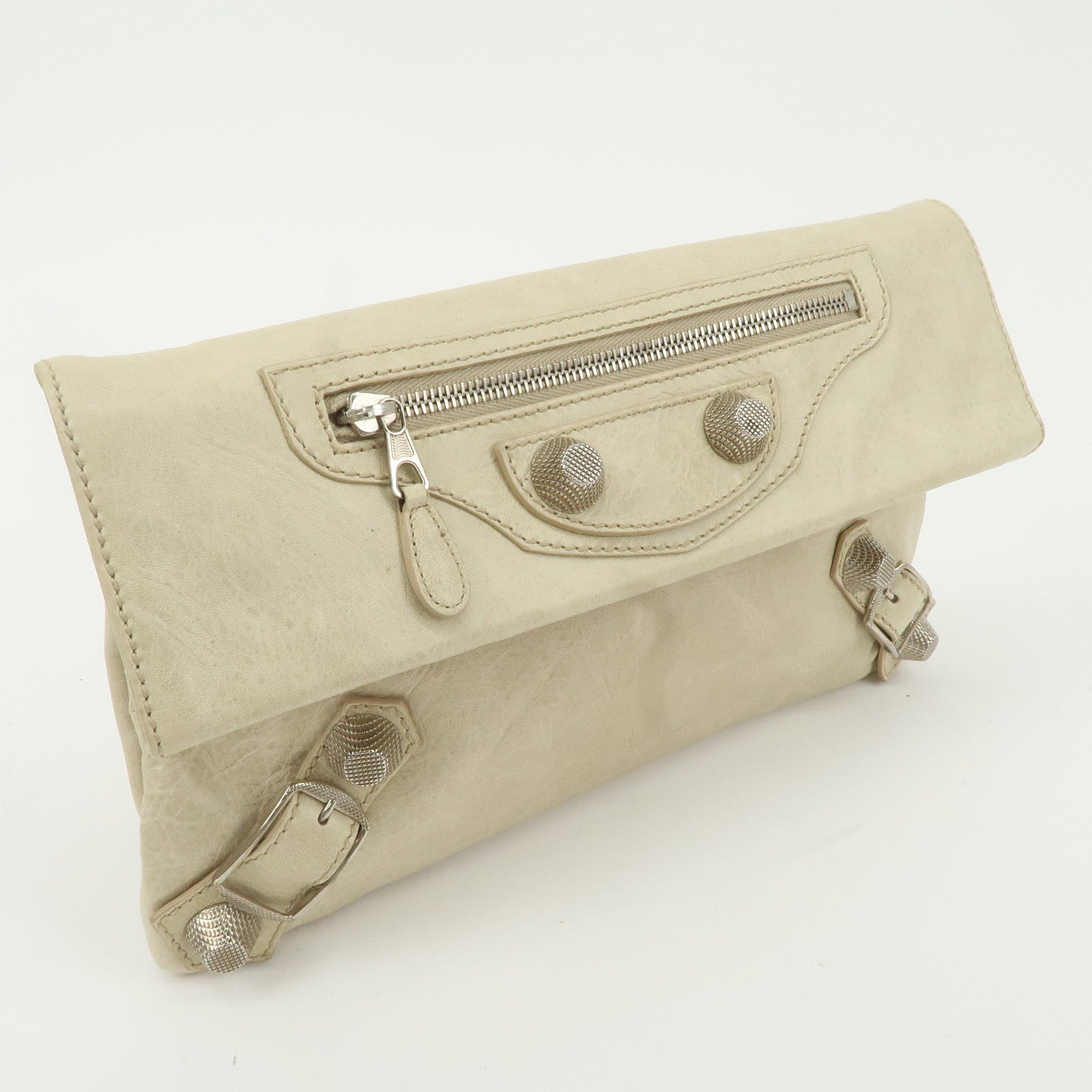 BALENCIAGA Leather Giant Envelope Clutch Bag Ivory 186182