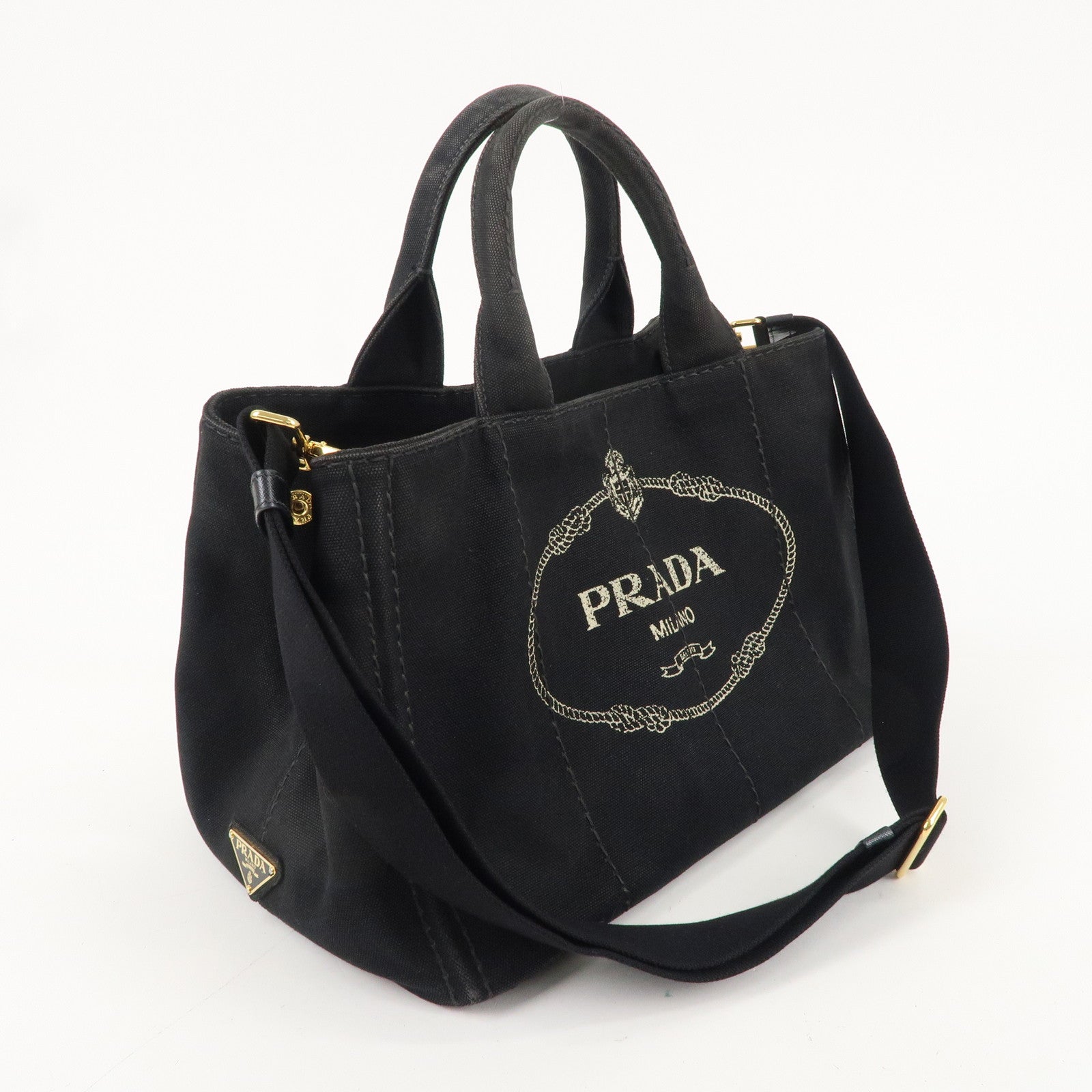 PRADA Canapa Canvas 2Way Hand Bag Tote Bag Black 1BG642