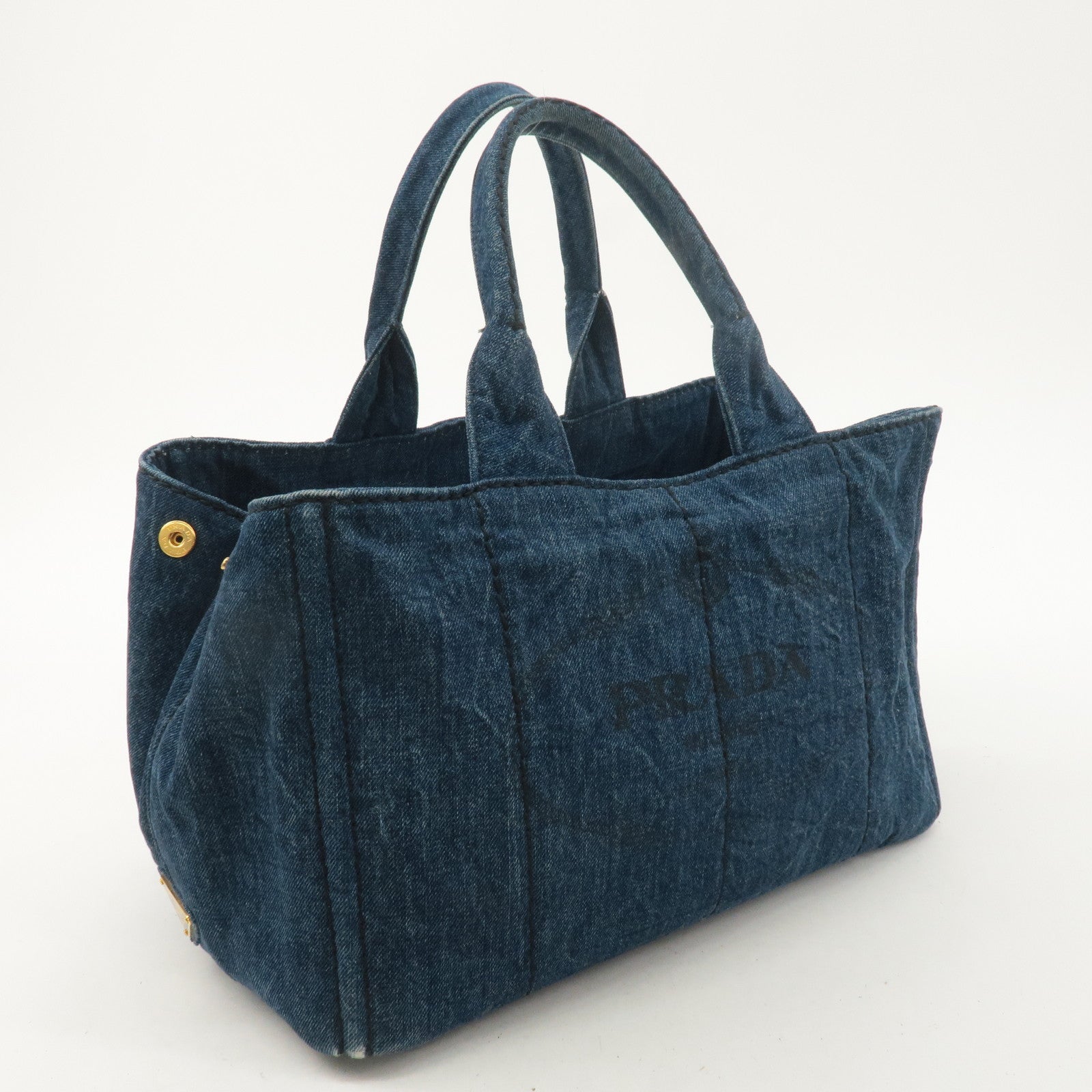 PRADA Logo Canvas Canapa Hand Bag Tote Bag Denim Blue