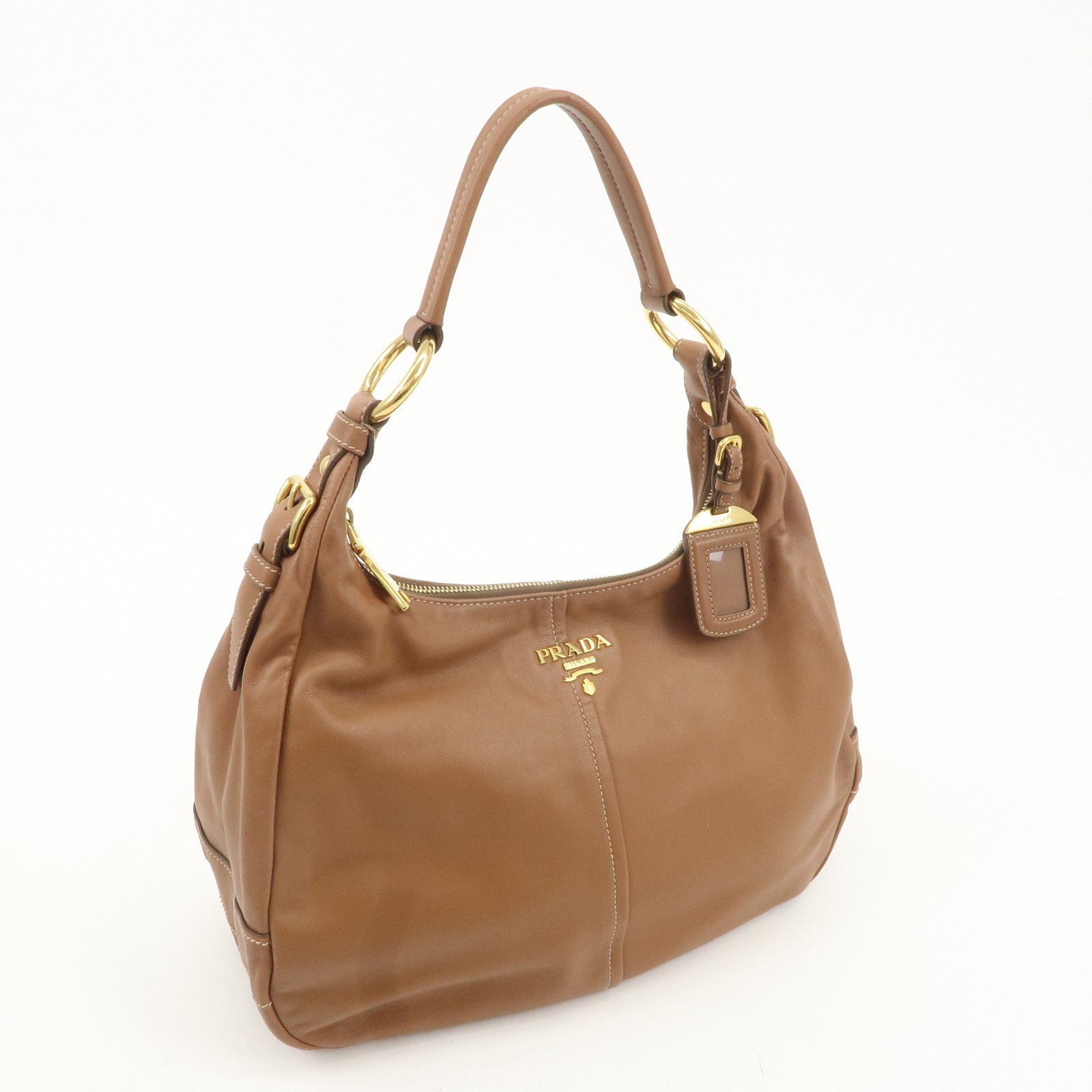 PRADA Leather Shoulder Bag Hand Bag Brown