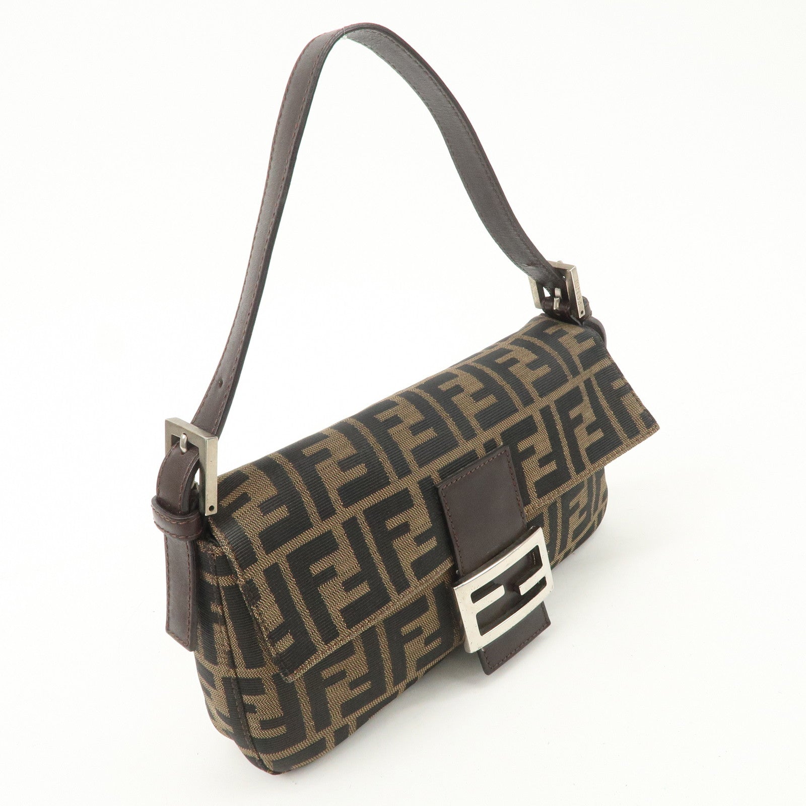 FENDI Zucca Mamma Baguette Canvas Shoulder Bag Brown Black 26424 Used