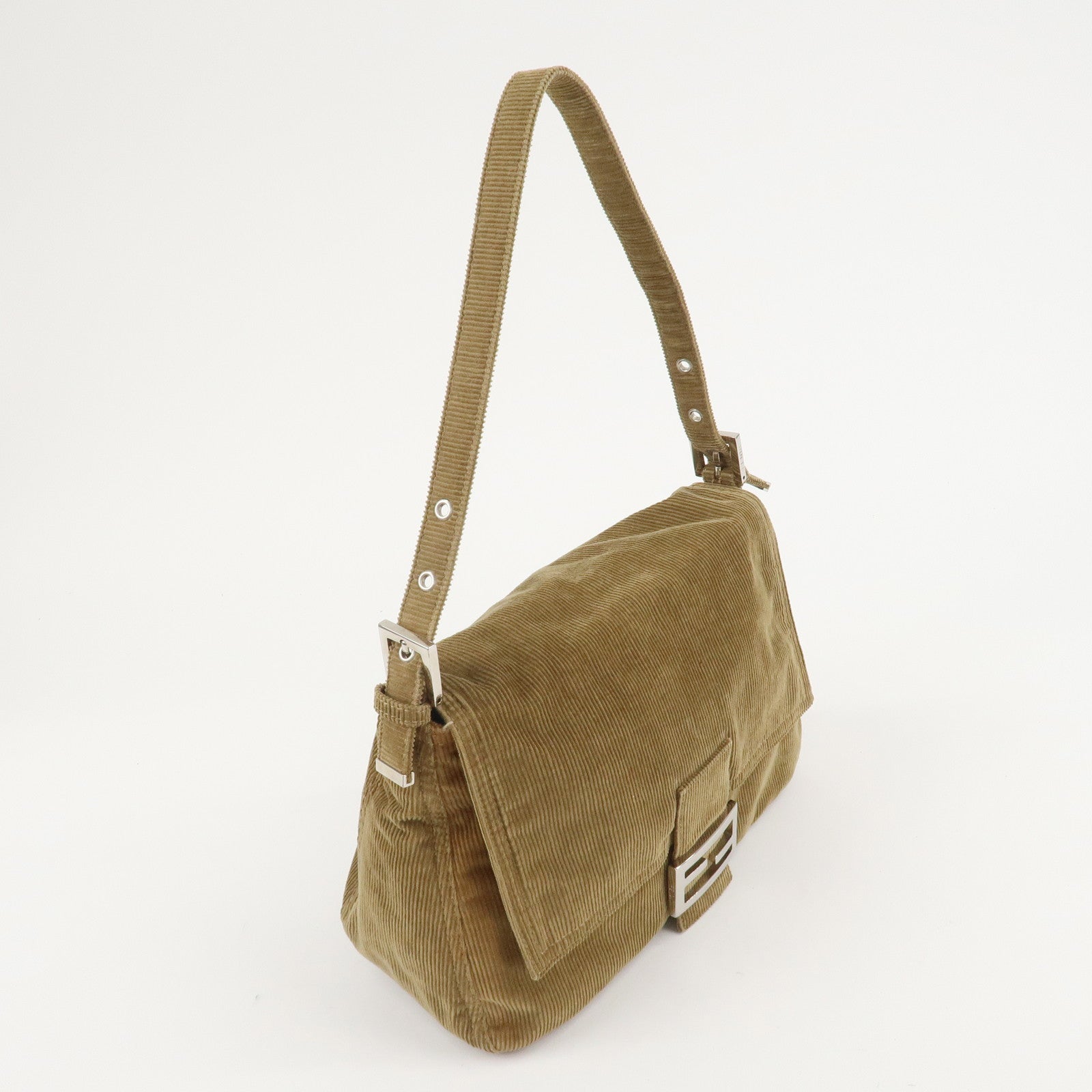 FENDI Mamma Baguette Corduroy  Shoulder Bag Khaki 26325