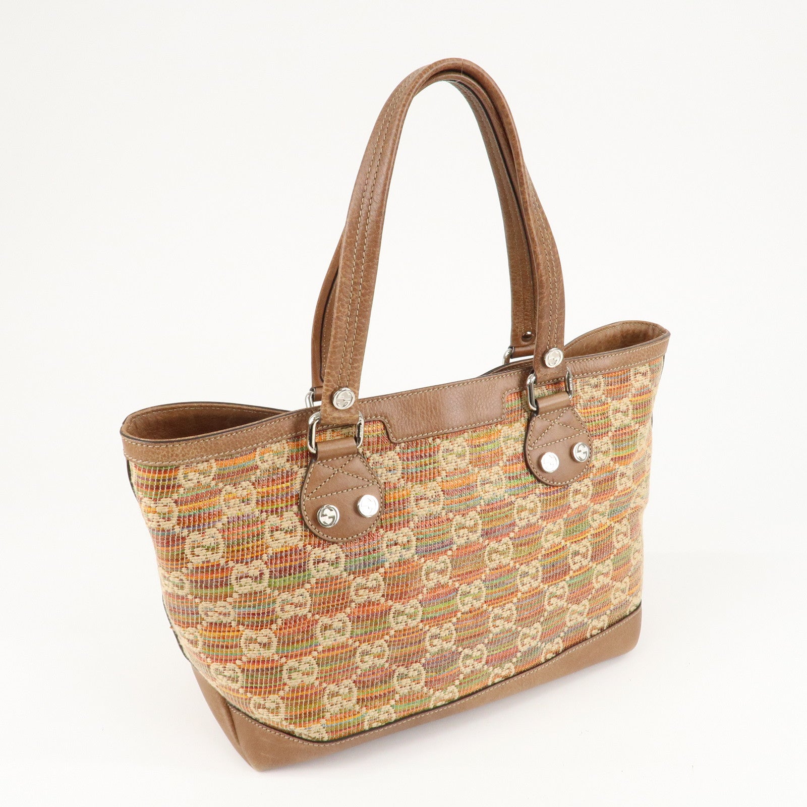 GUCCI Paglia GG Sunset Straw Leather Tote Bag Multicolor 232973