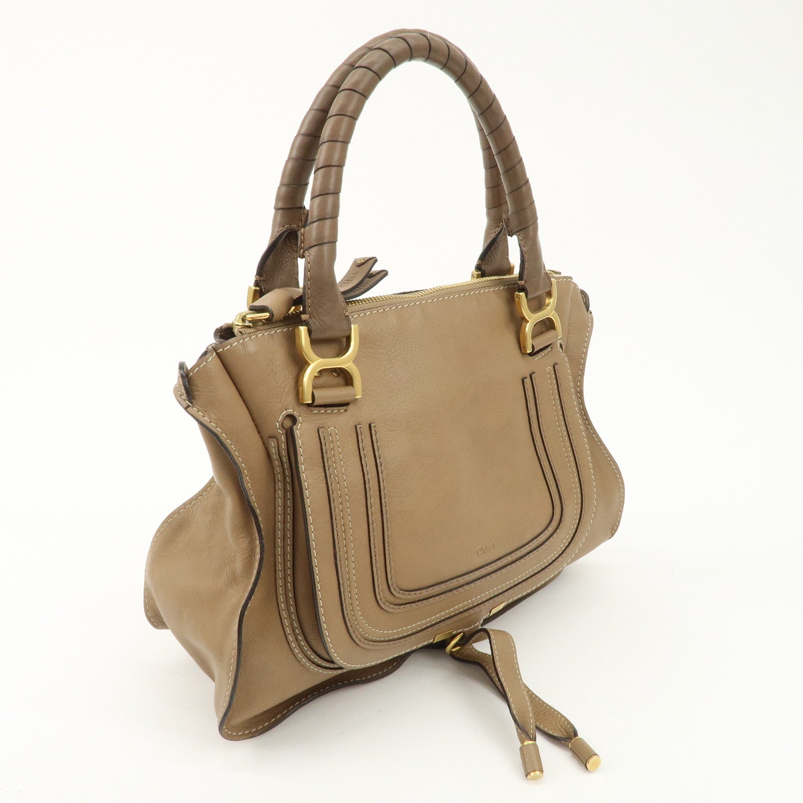 Chloe Marcie Leather Tote Bag Hand Bag Shoulder Bag Beige Used