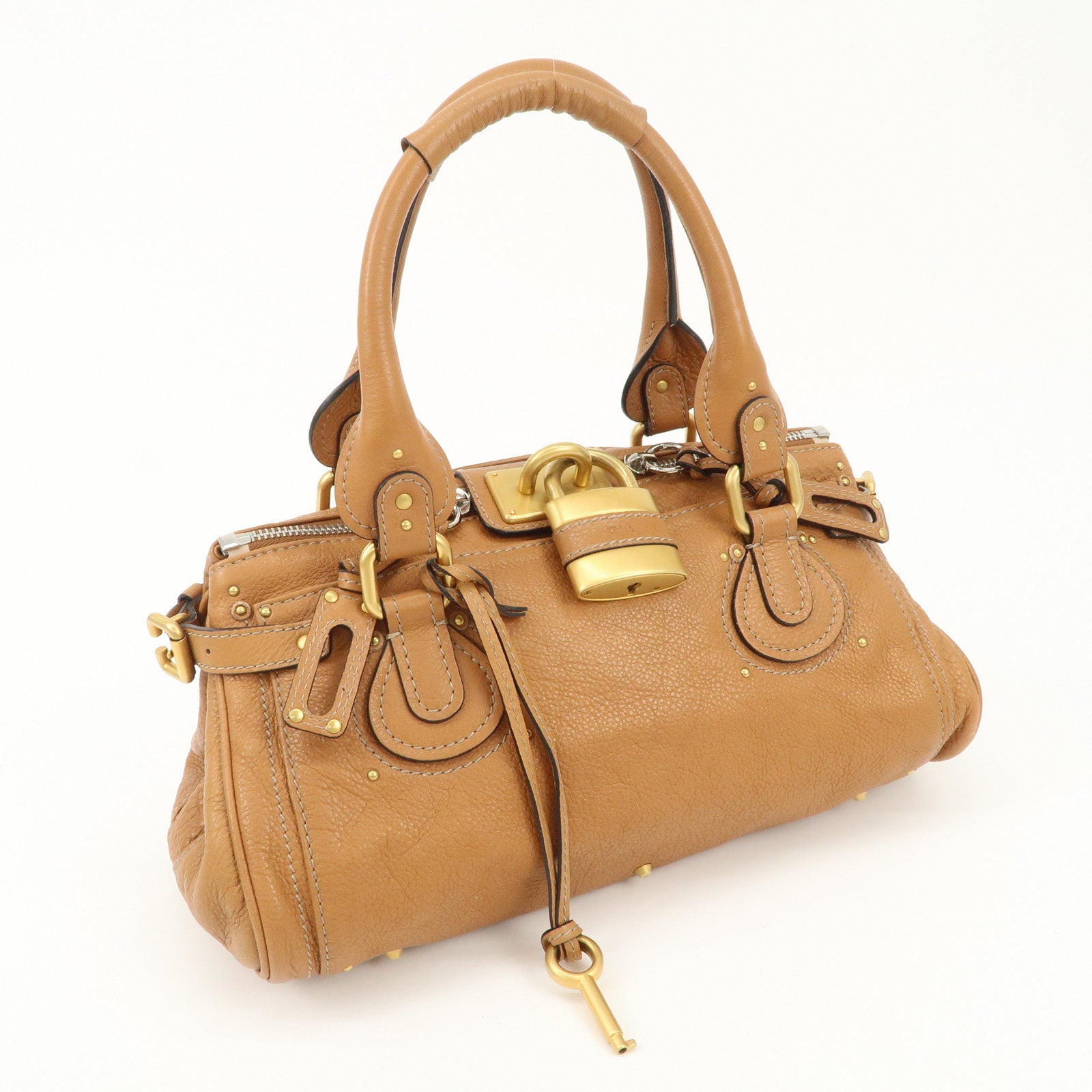 Chloe Paddington Leather Medium Hand Bag Shoulder Bag Brown Used