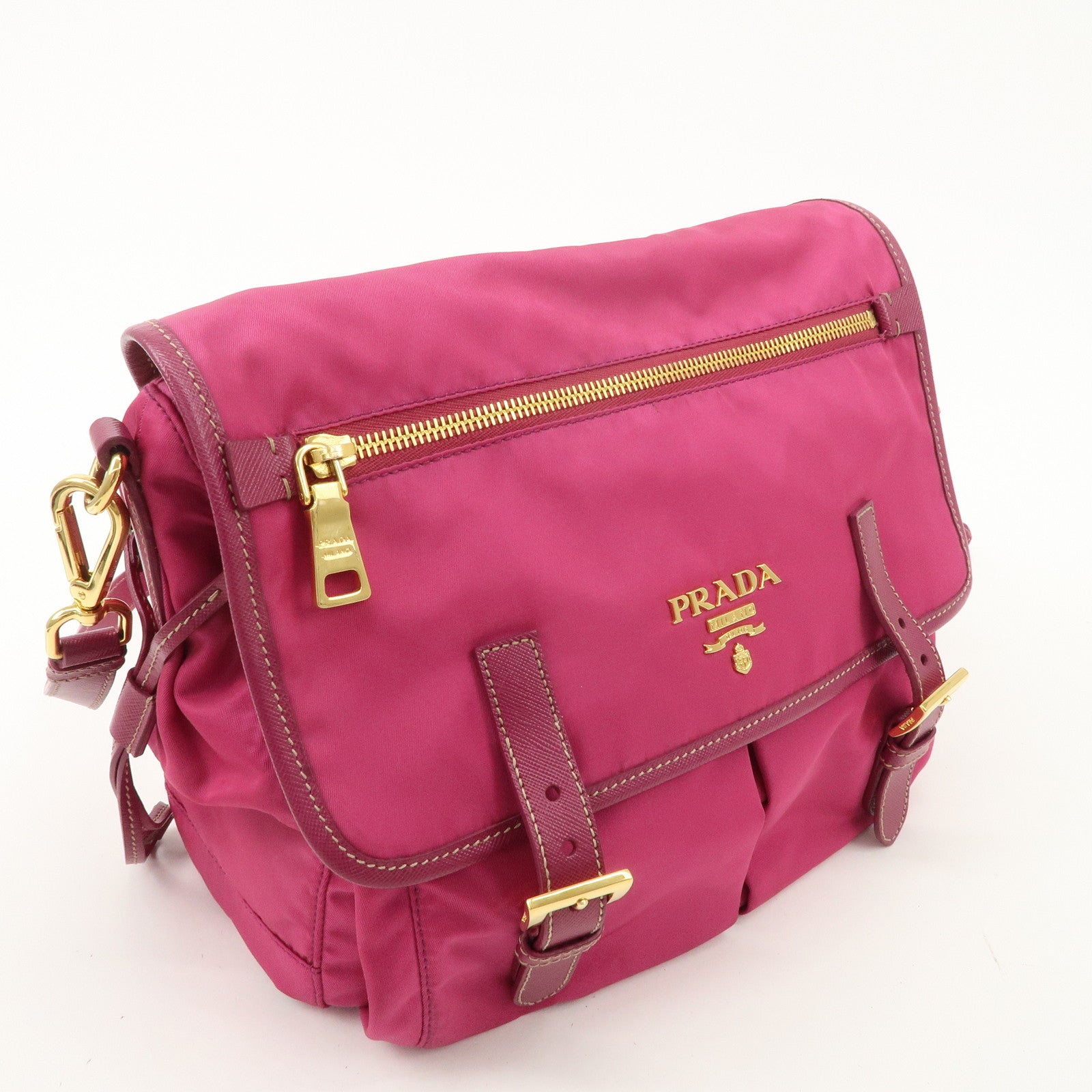 PRADA Nylon Leather Shoulder Bag Crossbody Bag Pink BT0687