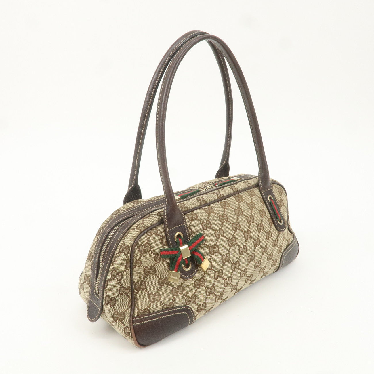 GUCCI Princy GG Canvas Leather Mini Boston Bag Brown Beige 161720