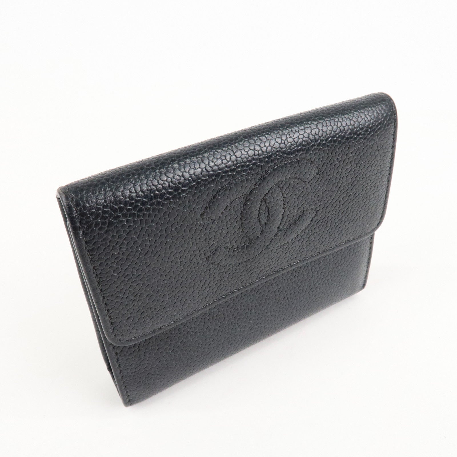 CHANEL COCO Mark Caviar Skin Bi-hold Wallet Black