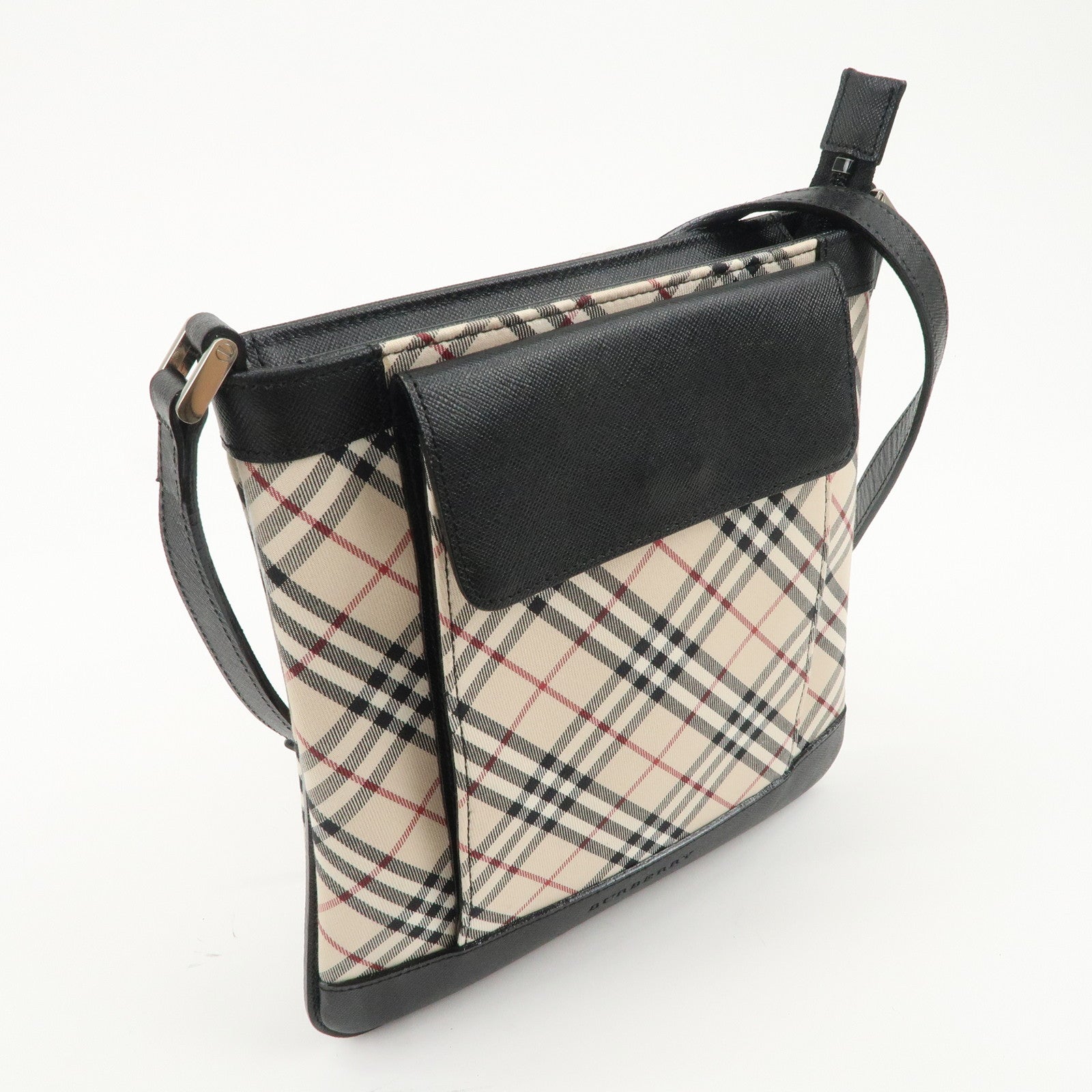 BURBERRY Canvas Leather Nova Plaid Shoulder Bag Beige Black