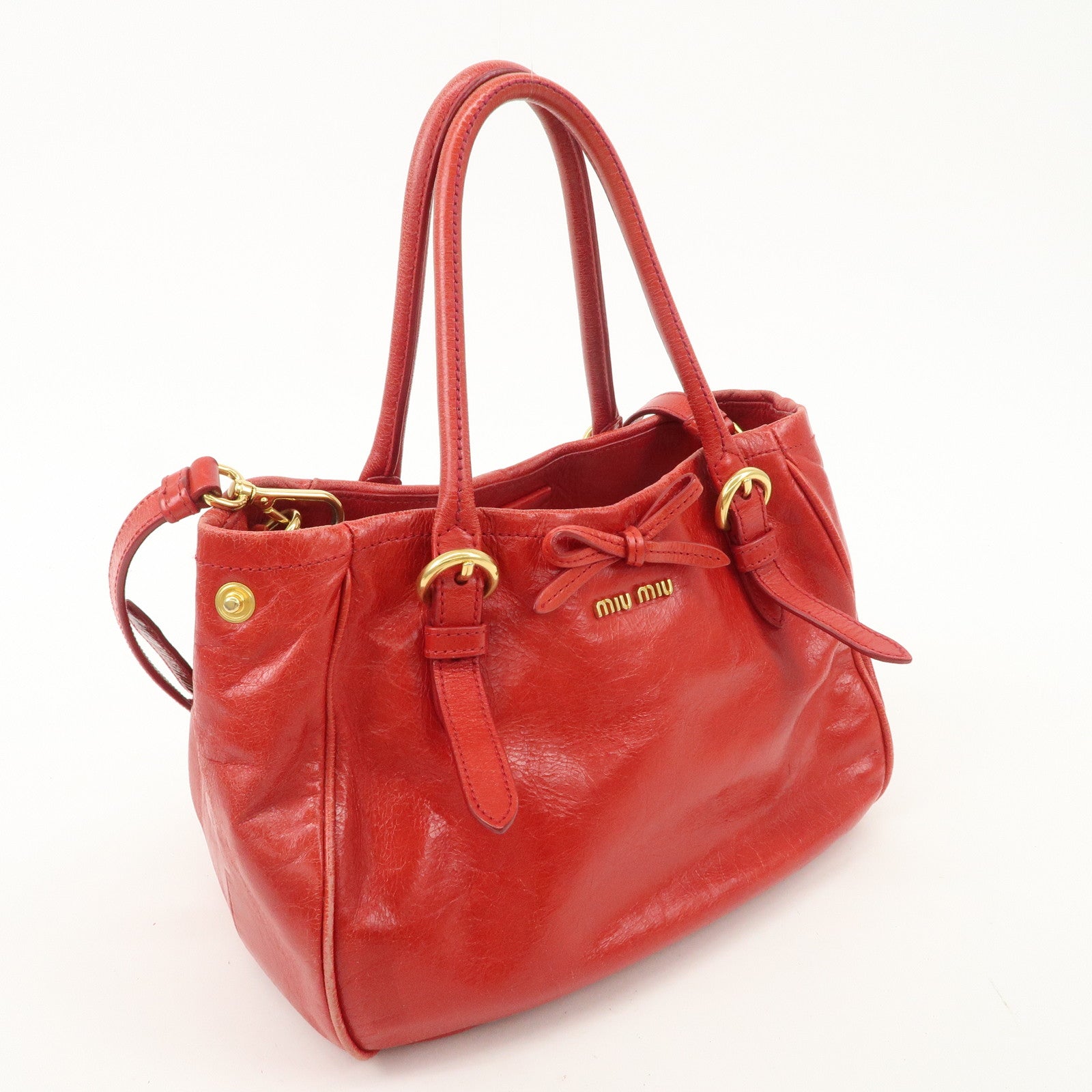 MIU MIU Leather 2WAY Bag Hand Bag Shoulder Bag Gold HDW Red