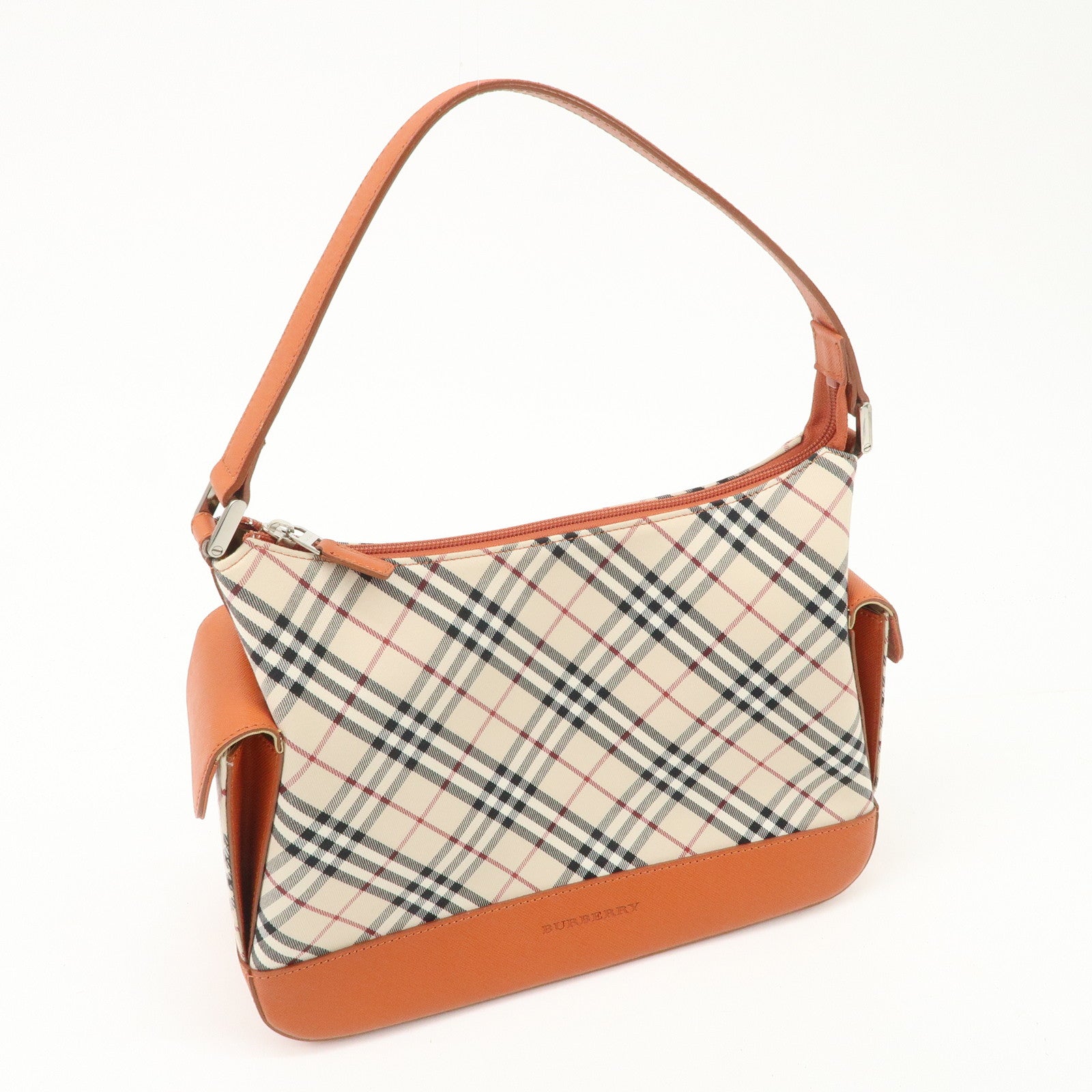 BURBERRY Canvas Leather Shoulder Bag Hand Bag Nova Plaid Orange Used