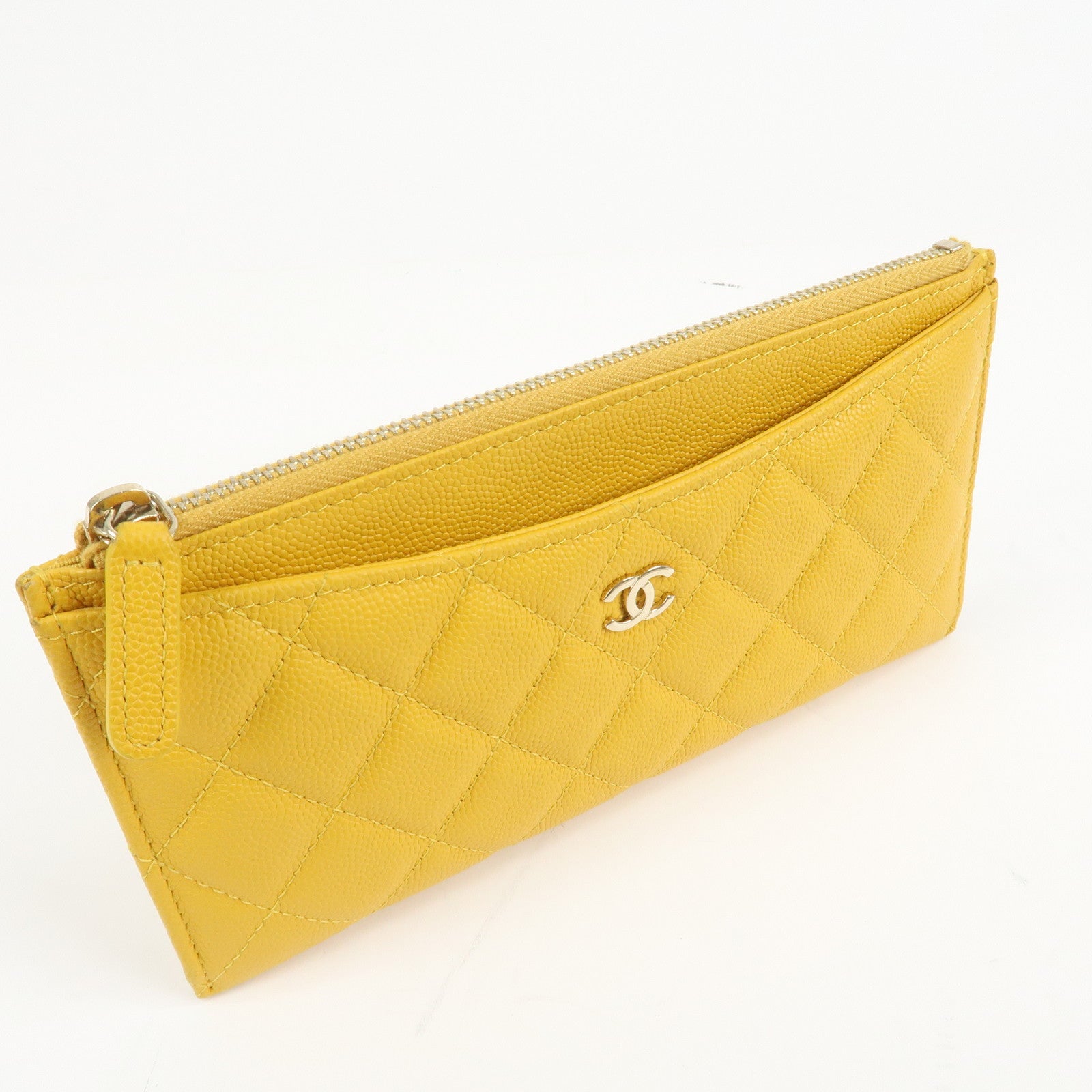CHANEL Matelasse Caviar Skin Fragment Case Card Case Yellow Used