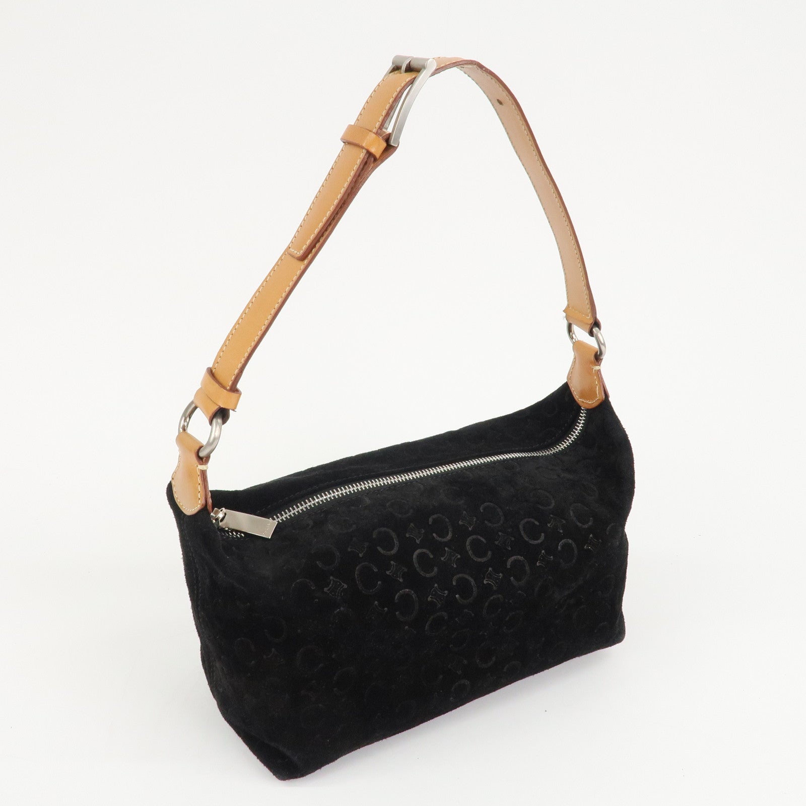 CELINE C Macadam Suede Shoulder Bag Hand Bag Black Used