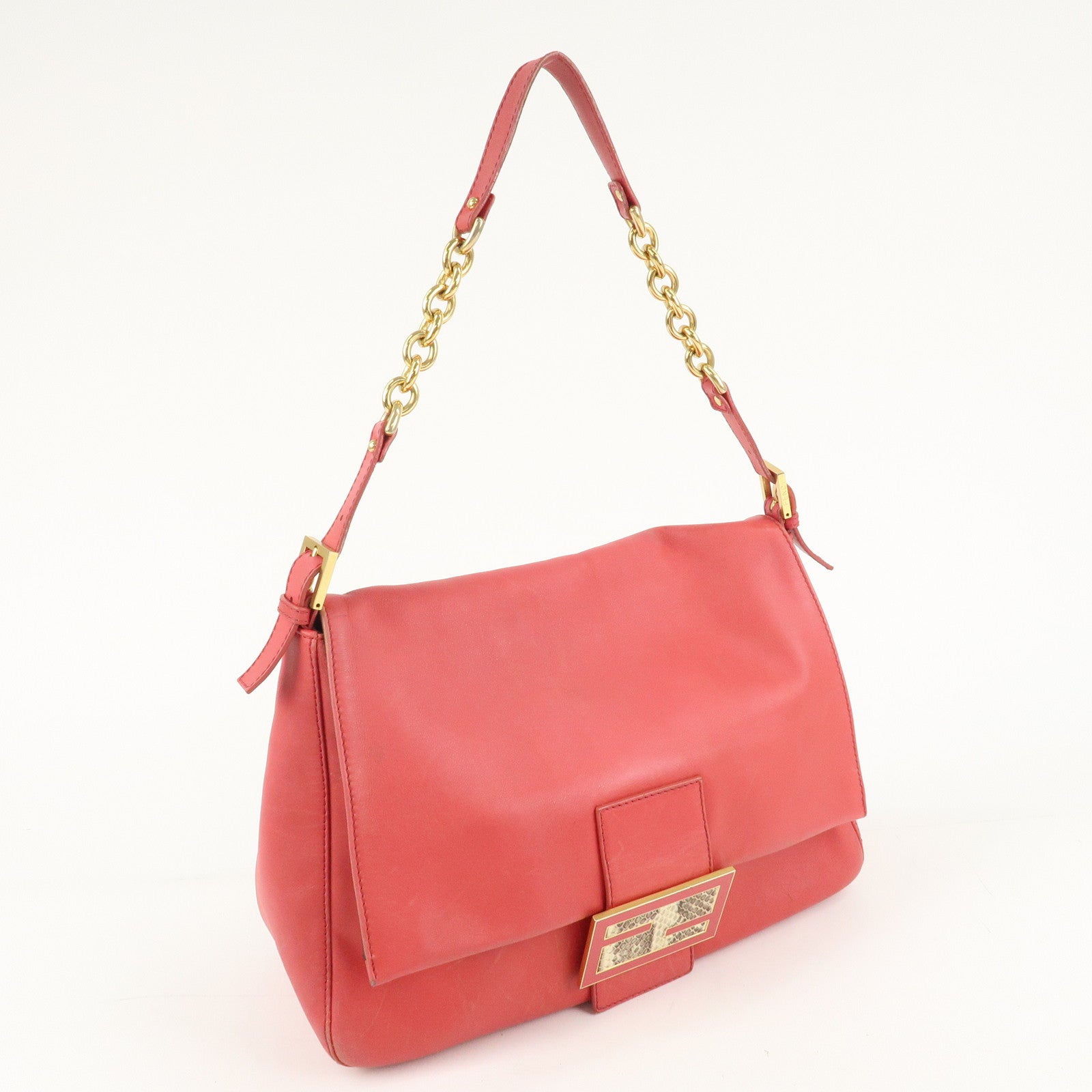 FENDI Big Mamma Baguette Leather Chain Shoulder Bag Pink 8BR638 Used