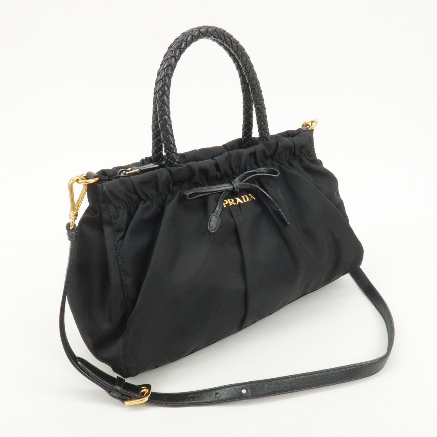 PRADA Nylon Leather Ribbon 2Way Shoulder Bag Black BN1631