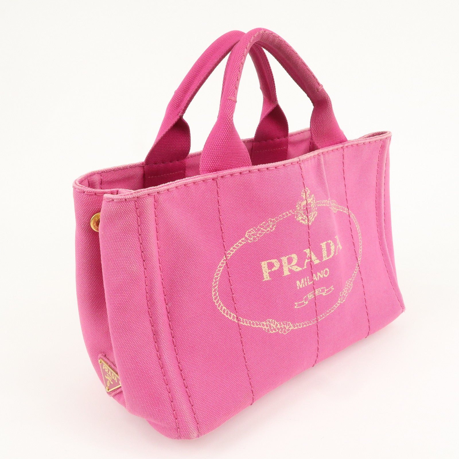 PRADA Logo Canapa Mini Canvas Hand Bag Tote Bag Pink 1BG439