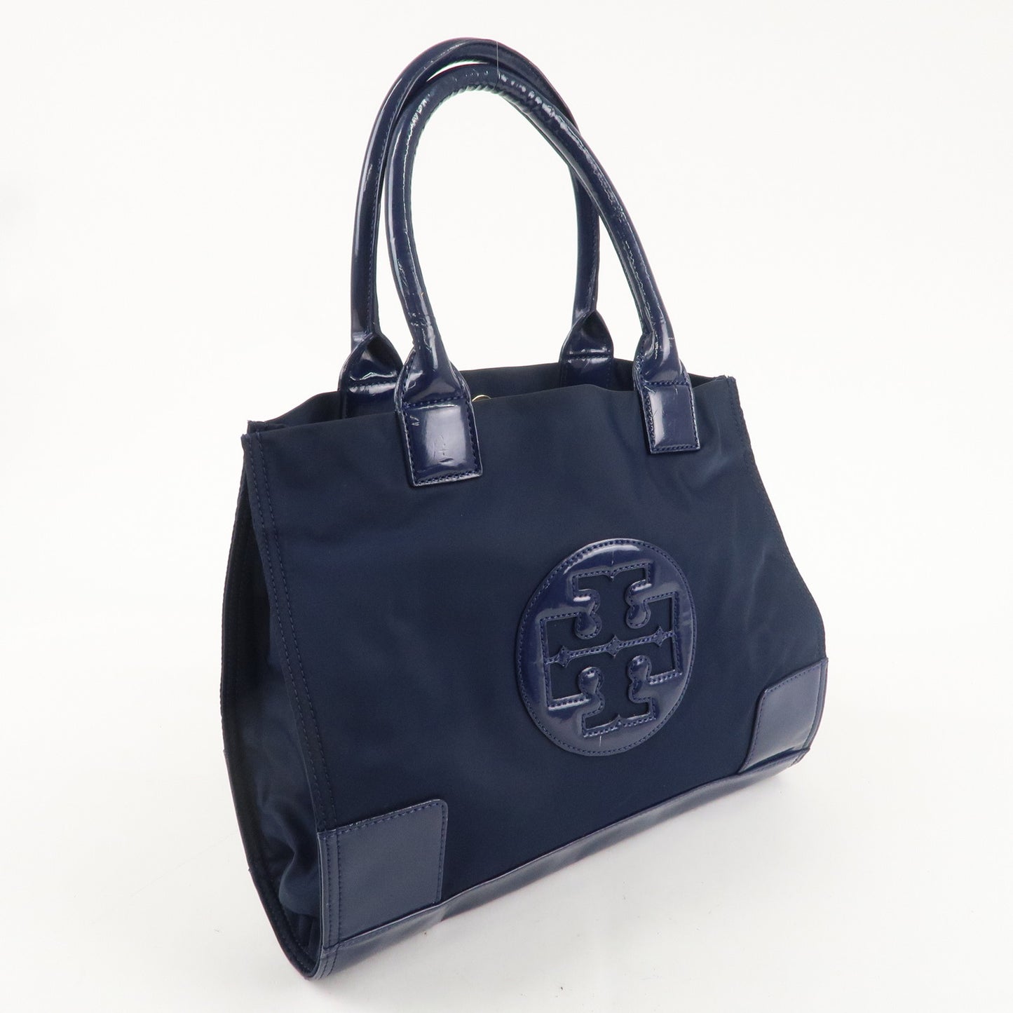 Tory Burch Amanda Logo Nylon Enamel Tote Bag Sholder Bag Navy