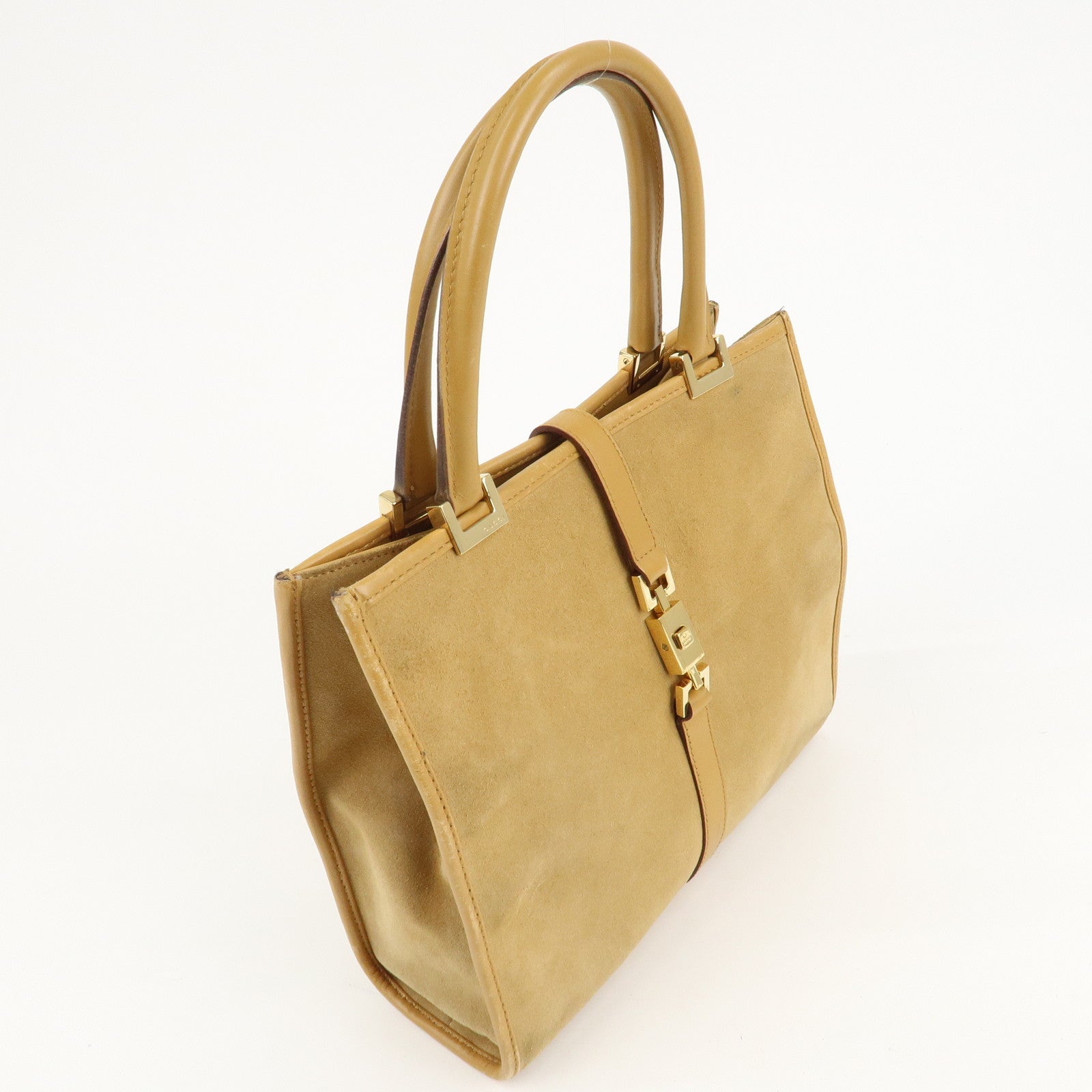 GUCCI Jackie Suede Leather Tote Bag Hand Bag Beige 002.1065