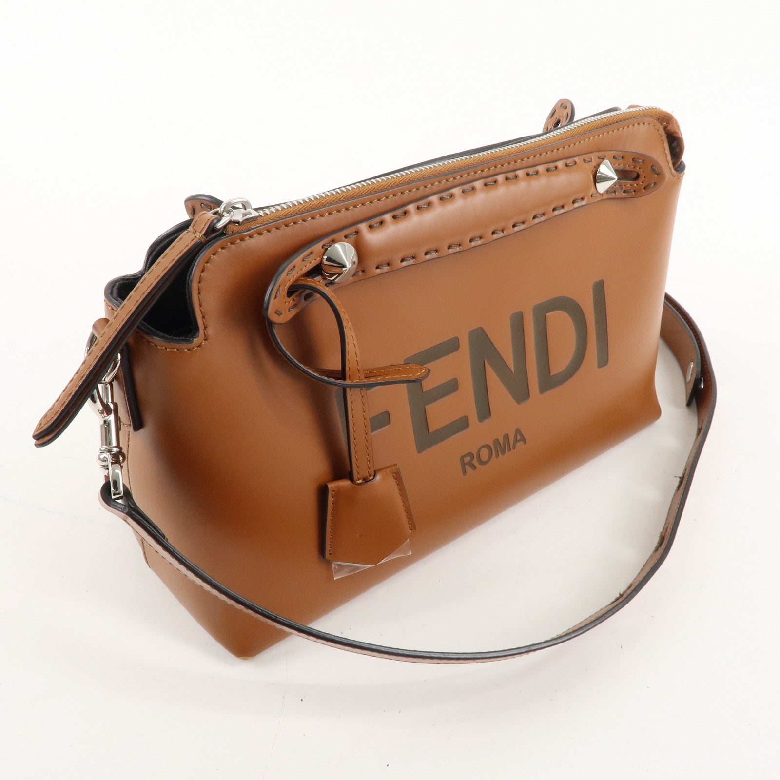 FENDI By The Way Medium Leather 2Way Bag Hand Bag Brown 8BL146