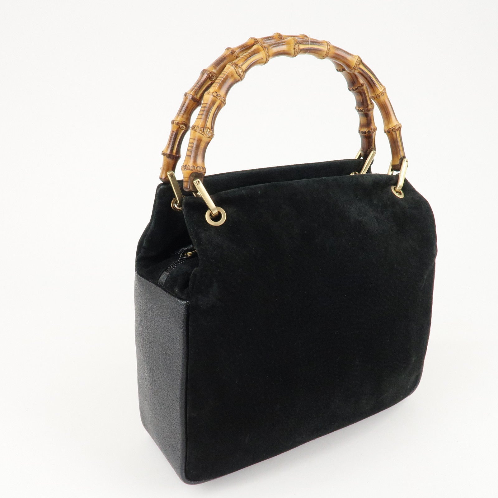 GUCCI Bamboo Suede Leather Tote Bag Black 000・3444・0580