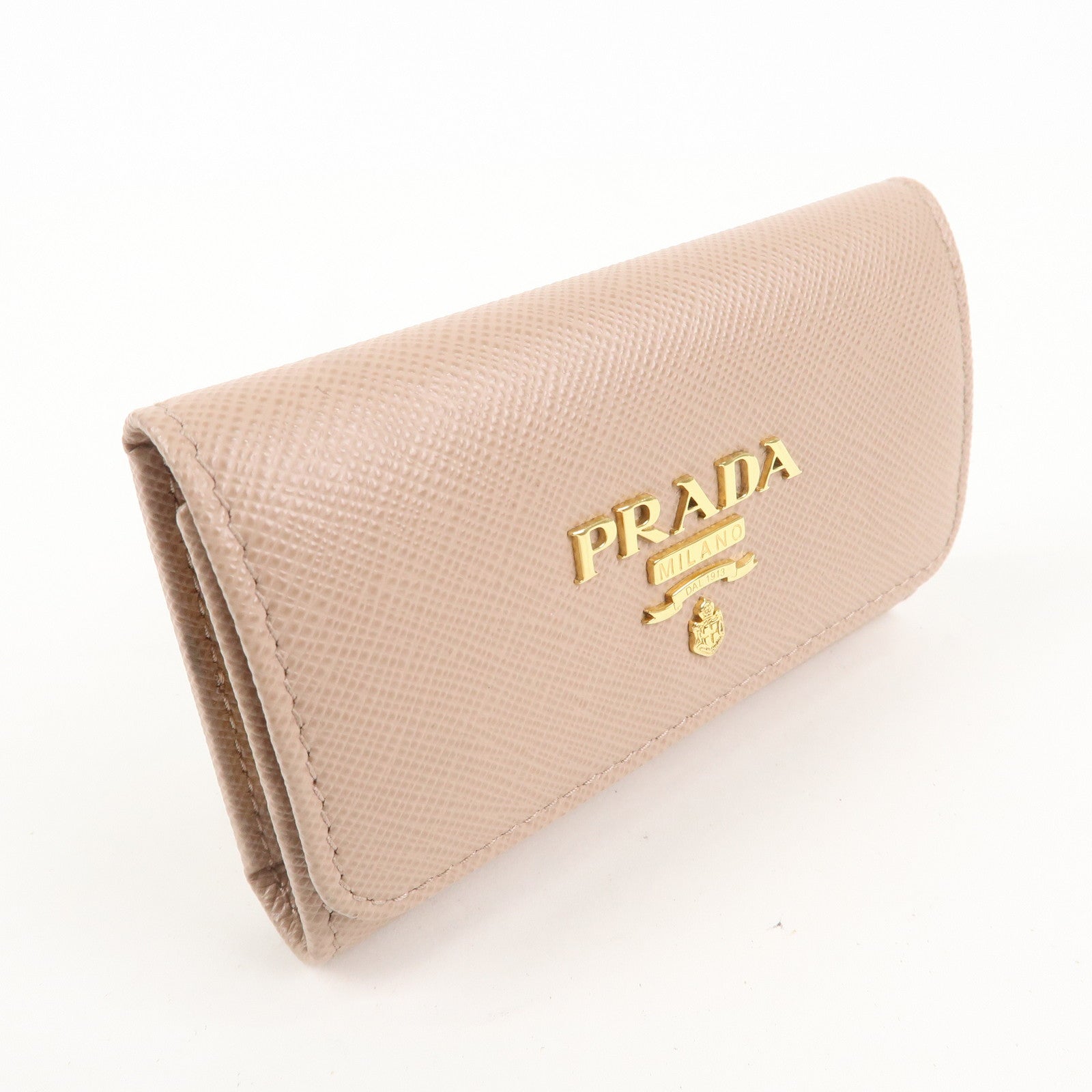 PRADA Logo Leather 4 Rings Key Case Key Holders Beige 1PG004