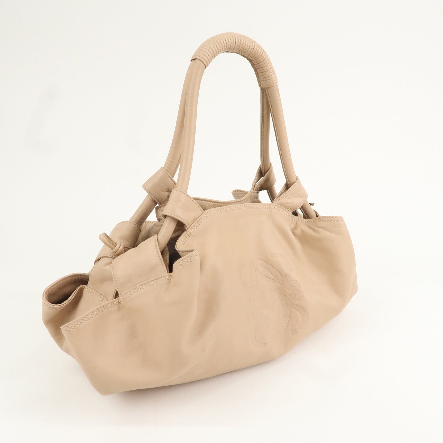 LOEWE Anagram Leather Nappa Aire Shoulder Bag Hand Bag Beige