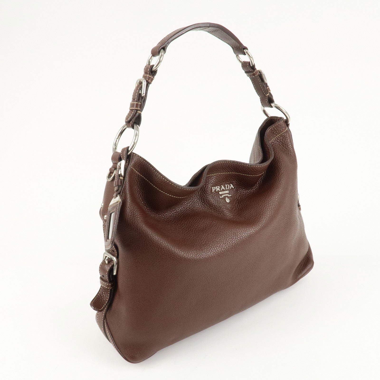 PRADA Leather Shoulder Bag Brown BR3408