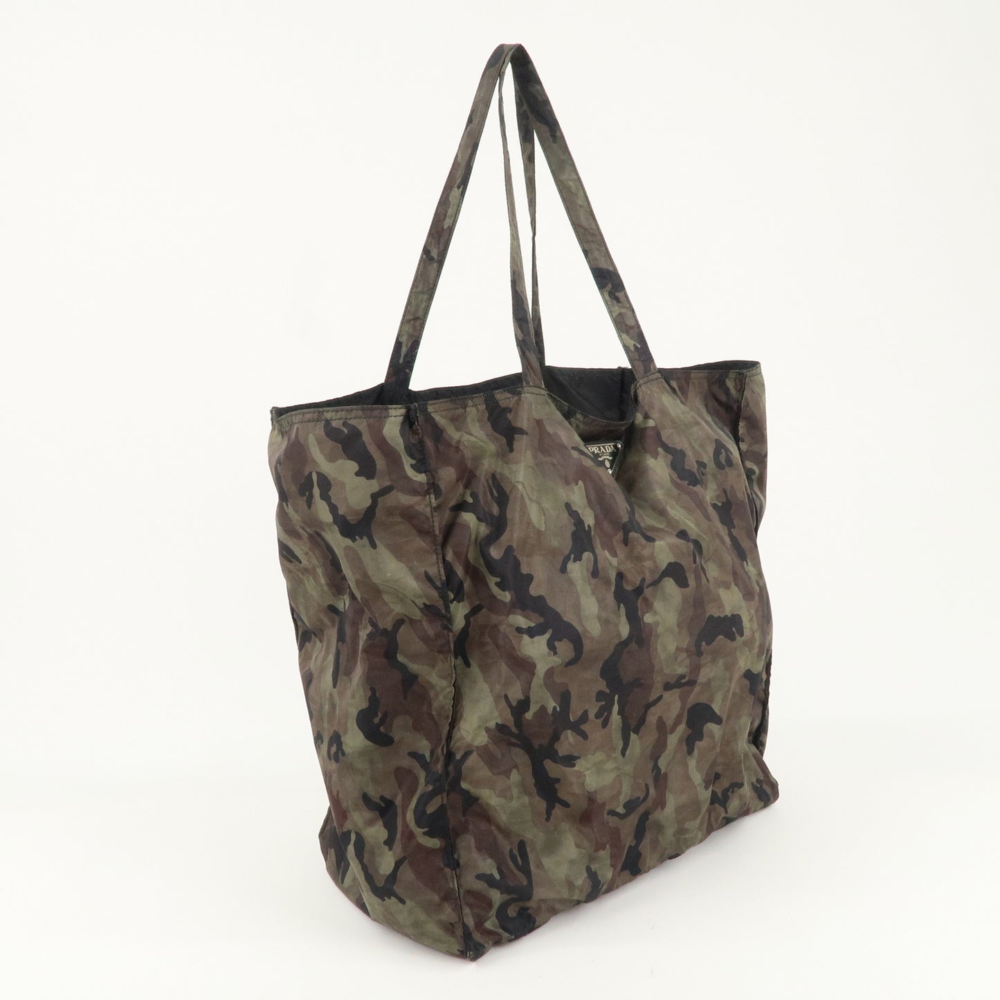 PRADA Nylon Tote Bag Khaki Camouflage Silver Hardware B4626C